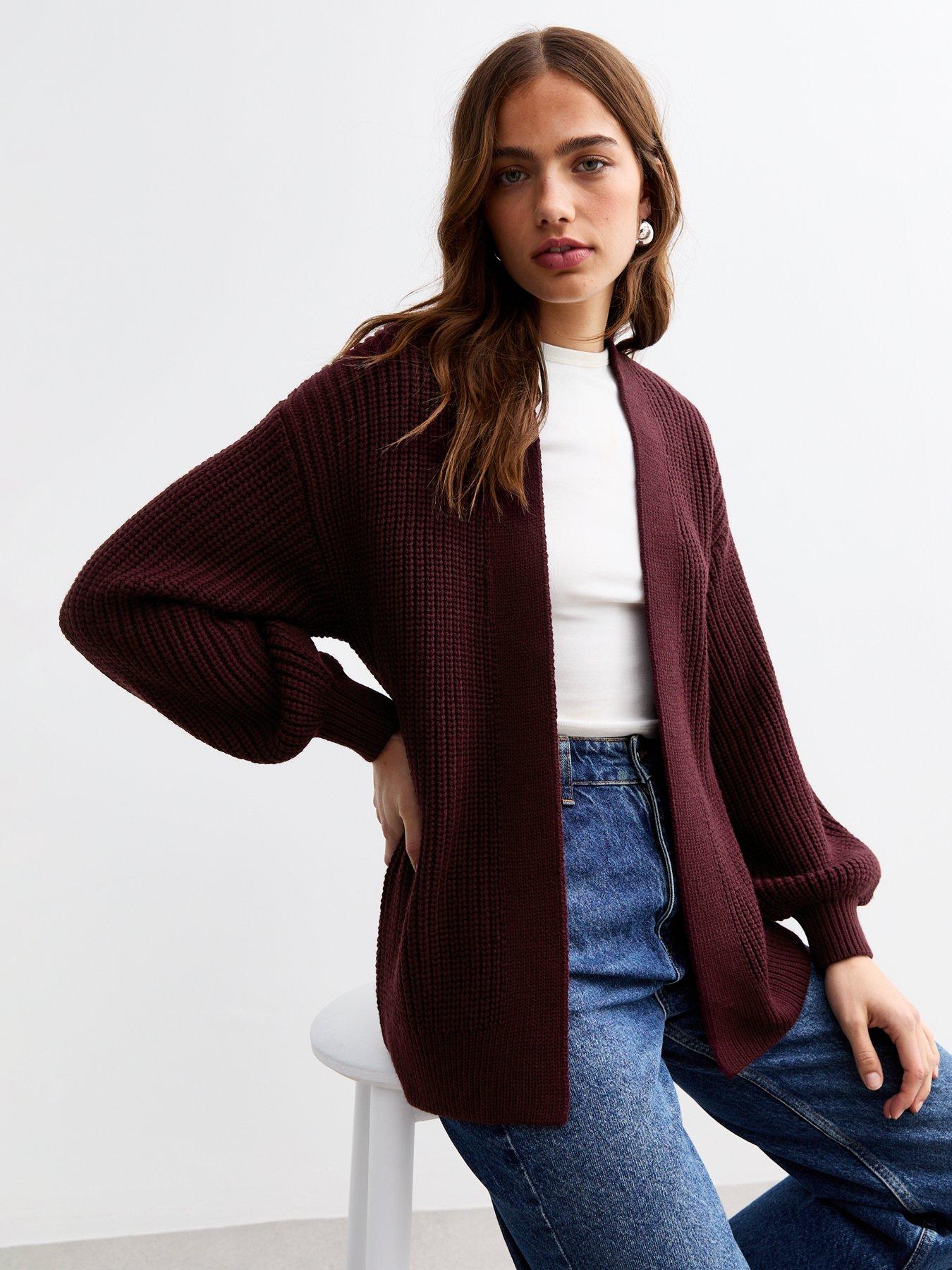 new-look-balloon-sleeve-chunky-knit-cardigan-dark-red