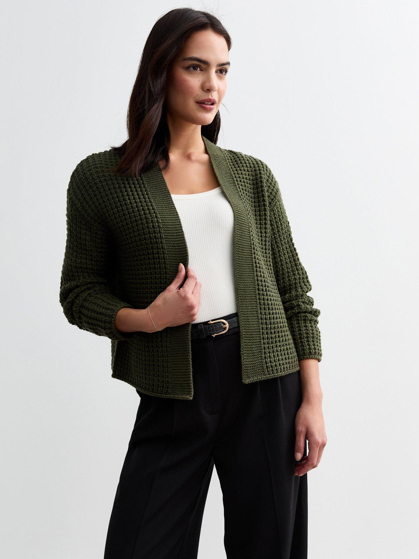 new-look-chunky-knit-open-front-cardigan-dark-khaki