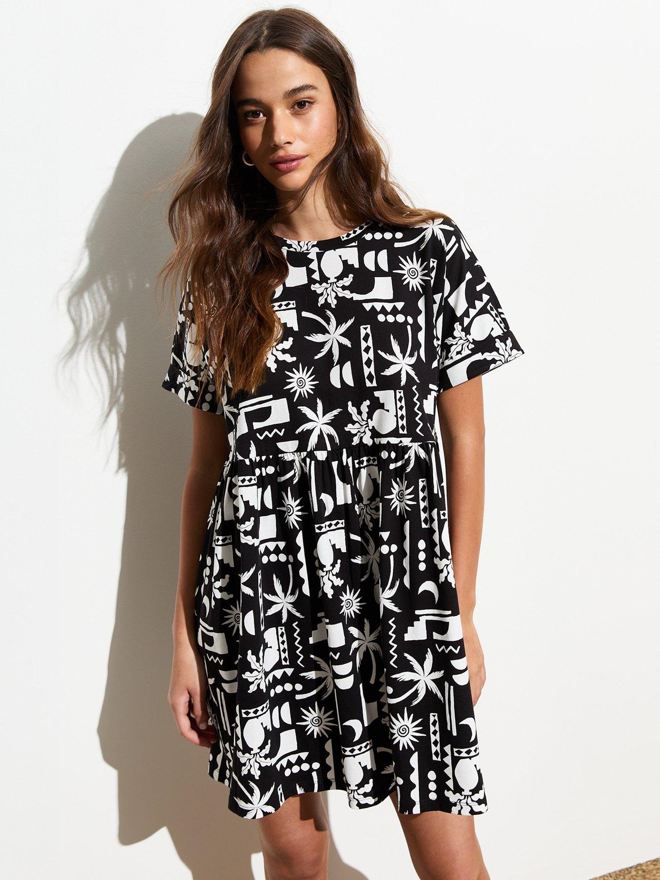 new-look-black-abstract-print-babydoll-mini-smock-dress