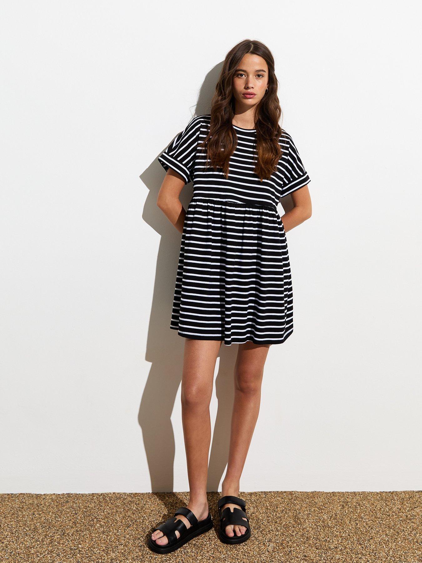 new-look-black-cotton-breton-stripe-baby-doll-dressback