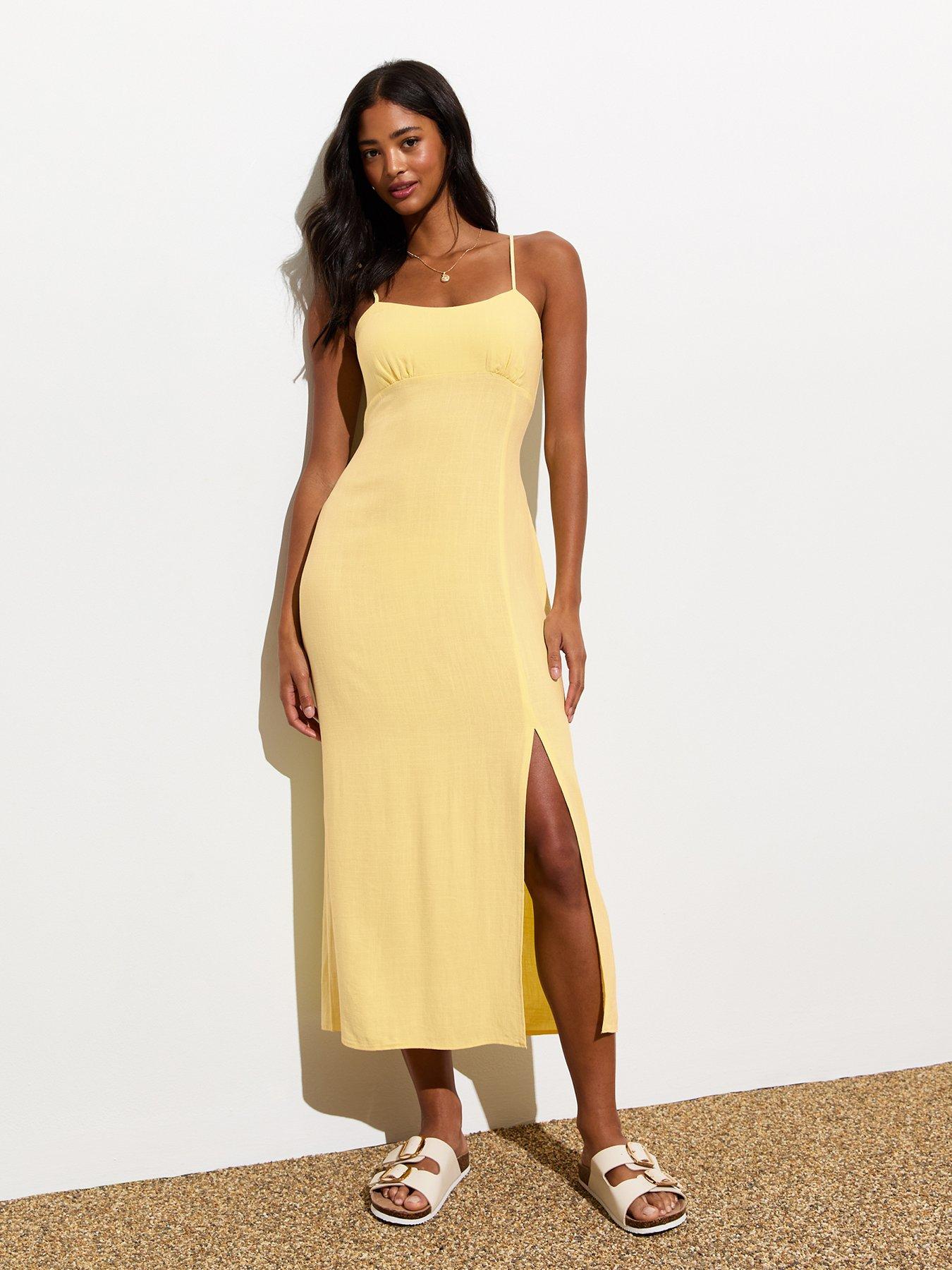 new-look-yellow-split-hem-midi-slip-dress