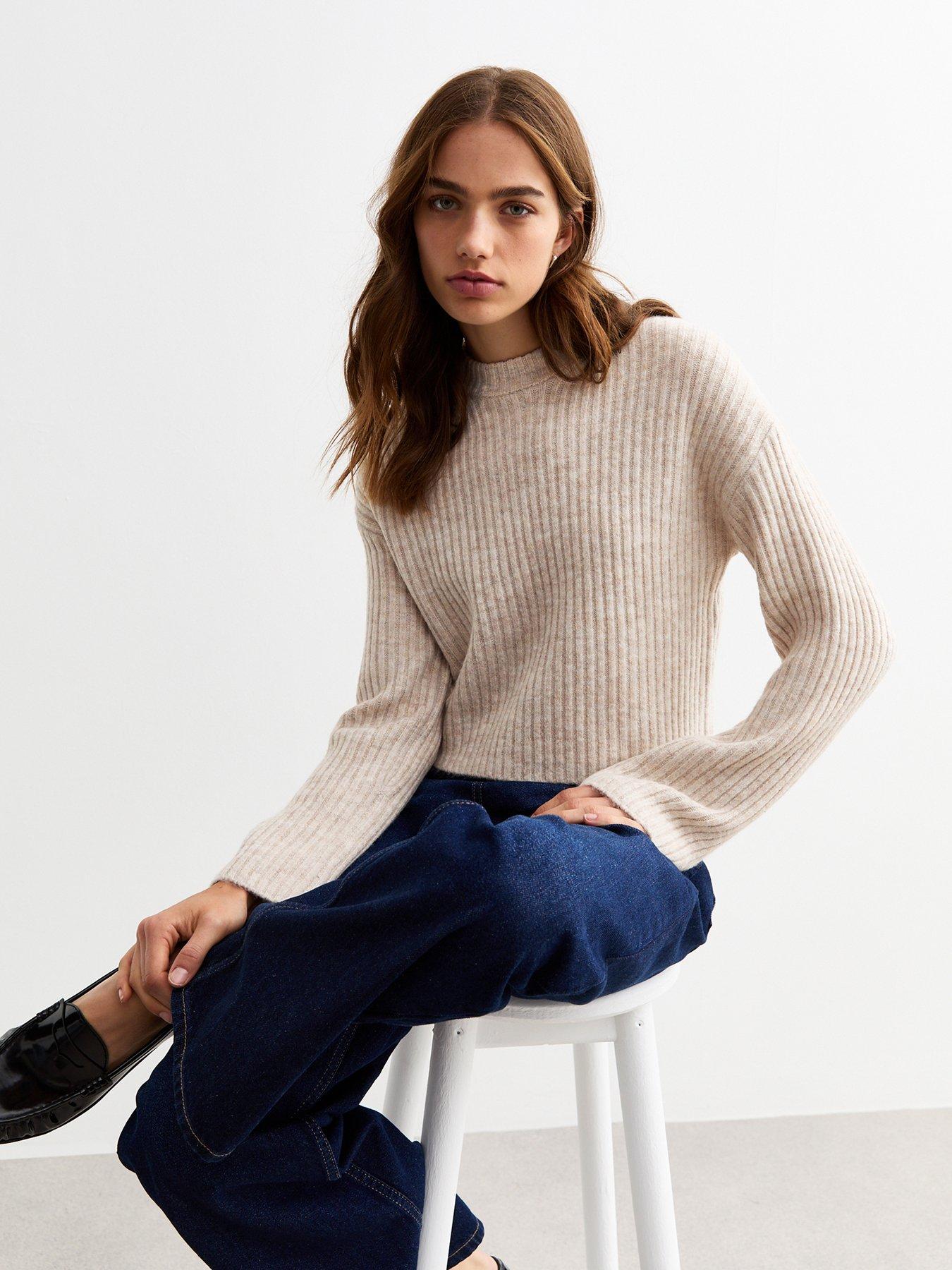 new-look-cream-ribbed-knit-crew-neck-jumper-beige