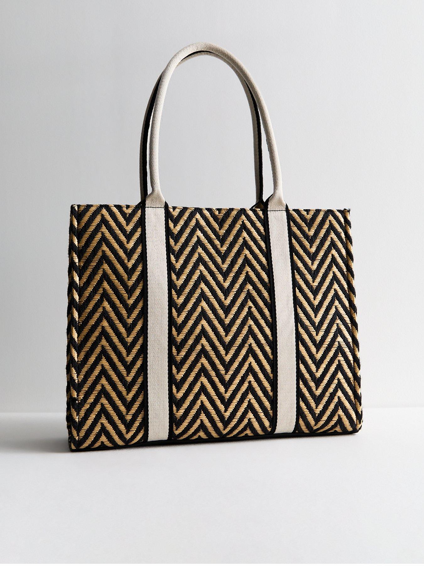 new-look-black-chevron-raffia-large-tote-bag