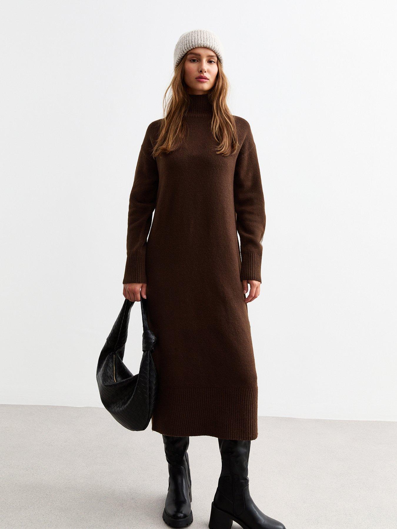 new-look-brown-knit-high-neck-midi-dress-dark-brownback