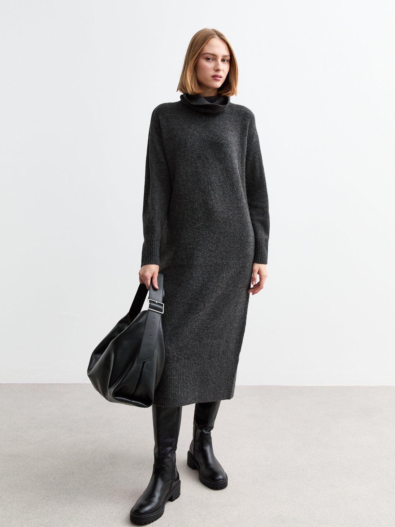 new-look-dark-grey-roll-neck-midi-jumper-dressfront