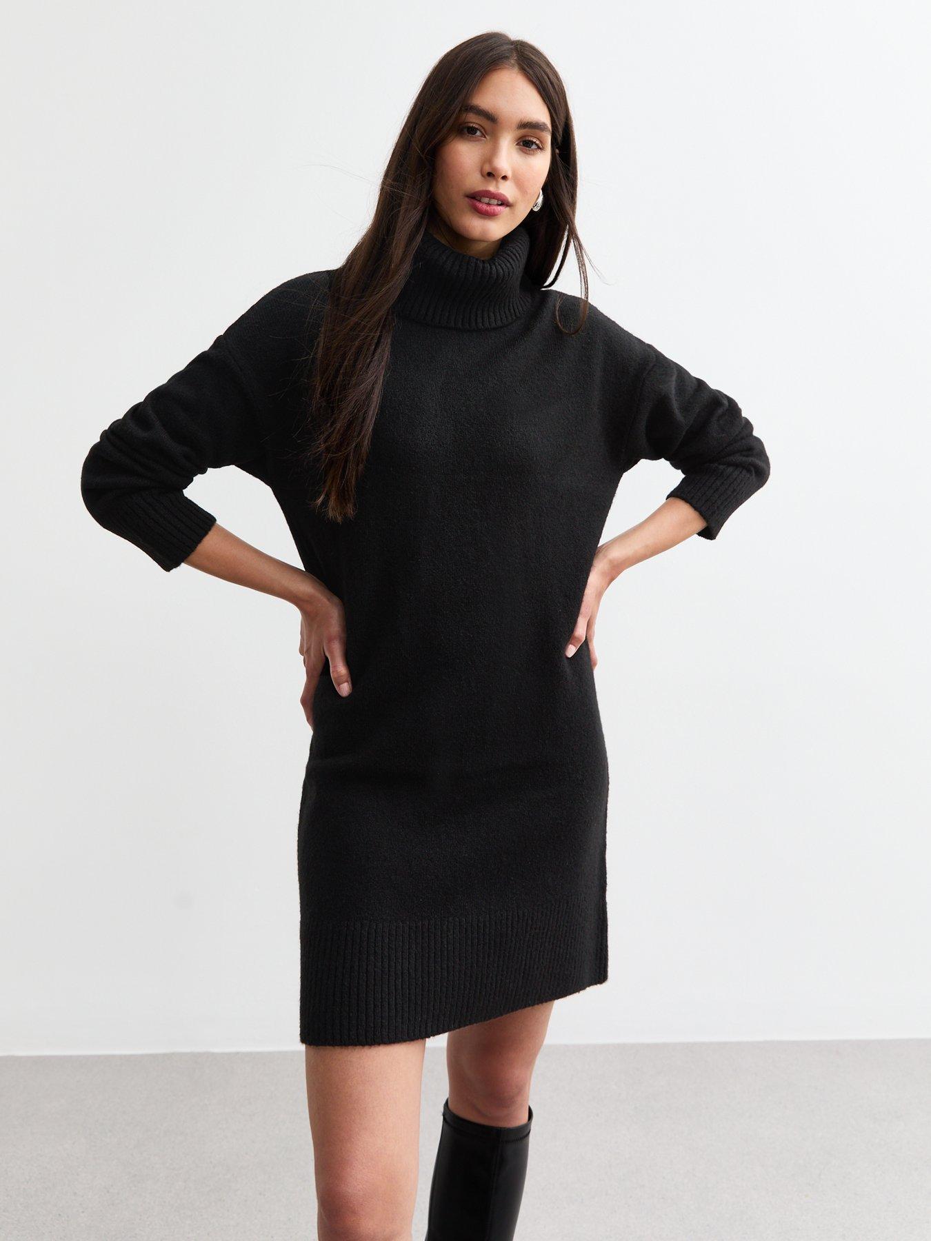 new-look-knit-roll-neck-mini-jumper-dress-black