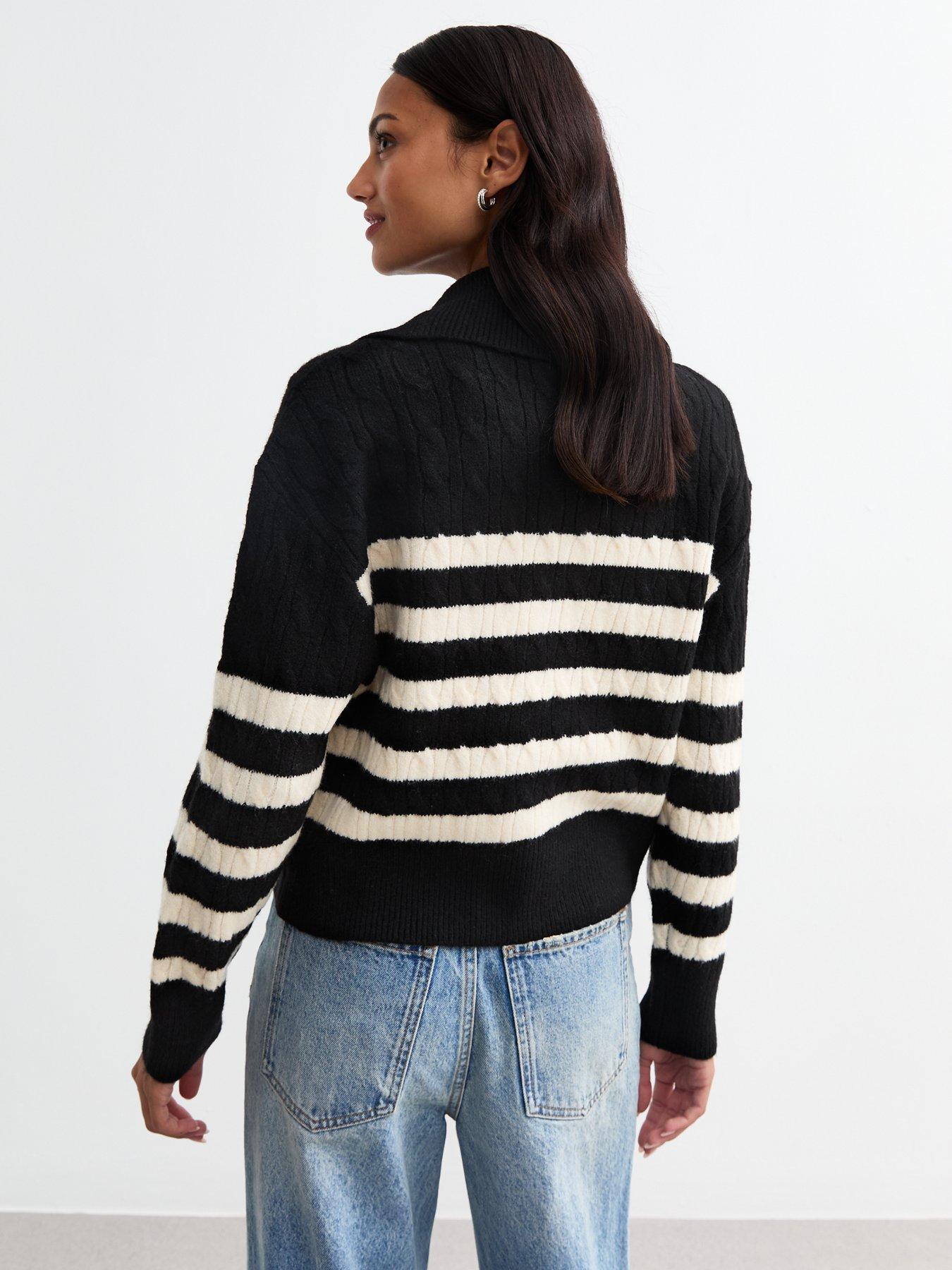 new-look-striped-cable-knit-zip-through-cardigan-blackstillFront