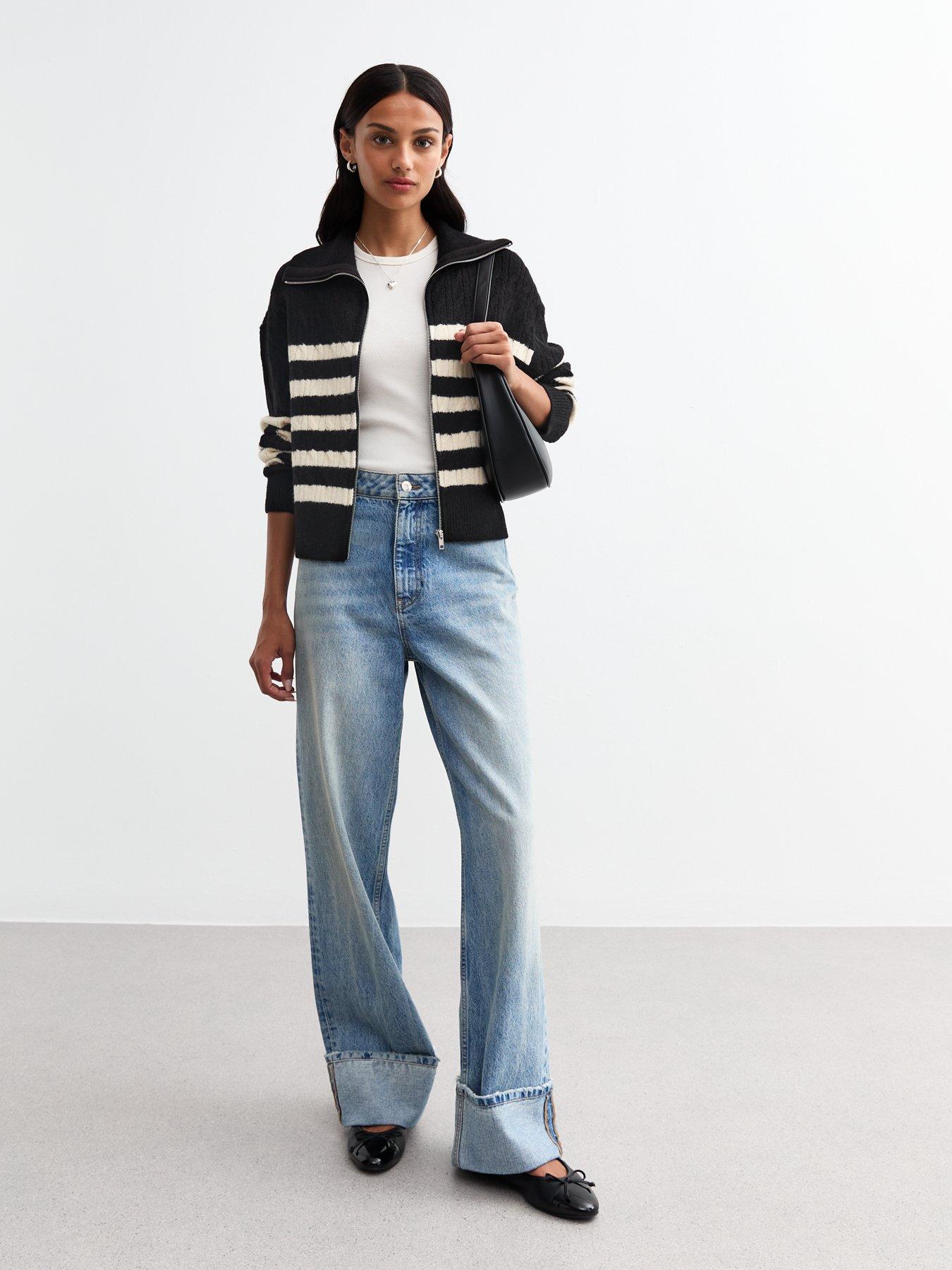 new-look-striped-cable-knit-zip-through-cardigan-blackback