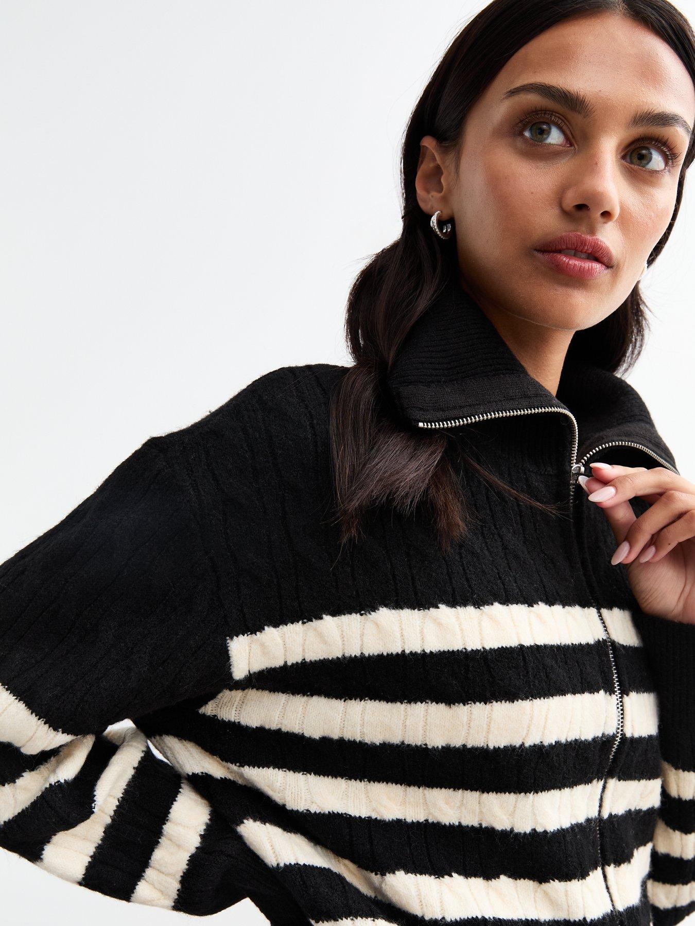 new-look-striped-cable-knit-zip-through-cardigan-blackoutfit