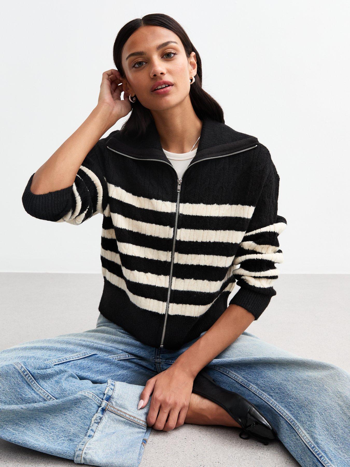 new-look-striped-cable-knit-zip-through-cardigan-blackdetail