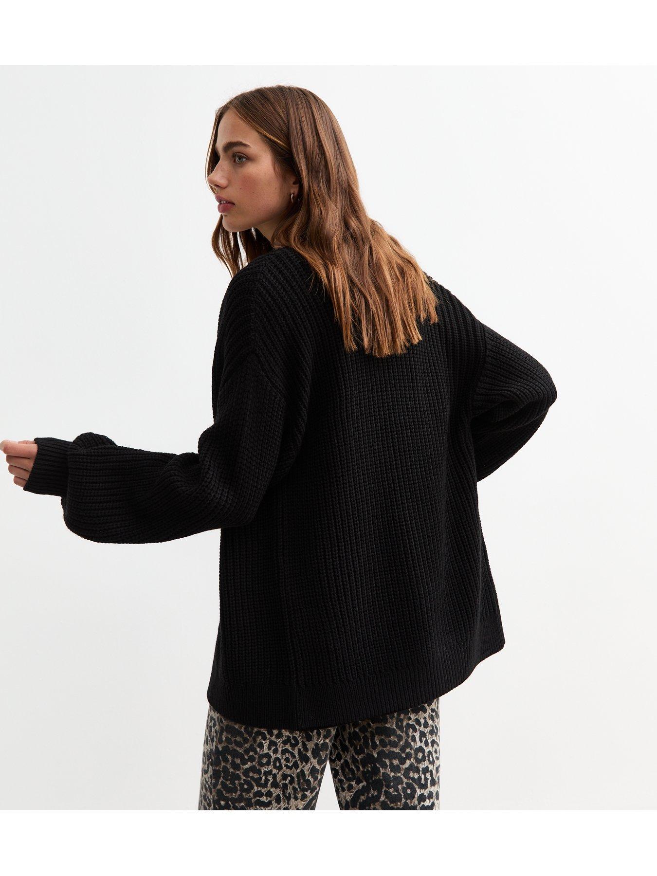 new-look-balloon-sleeve-chunky-knit-cardigan-blackstillFront