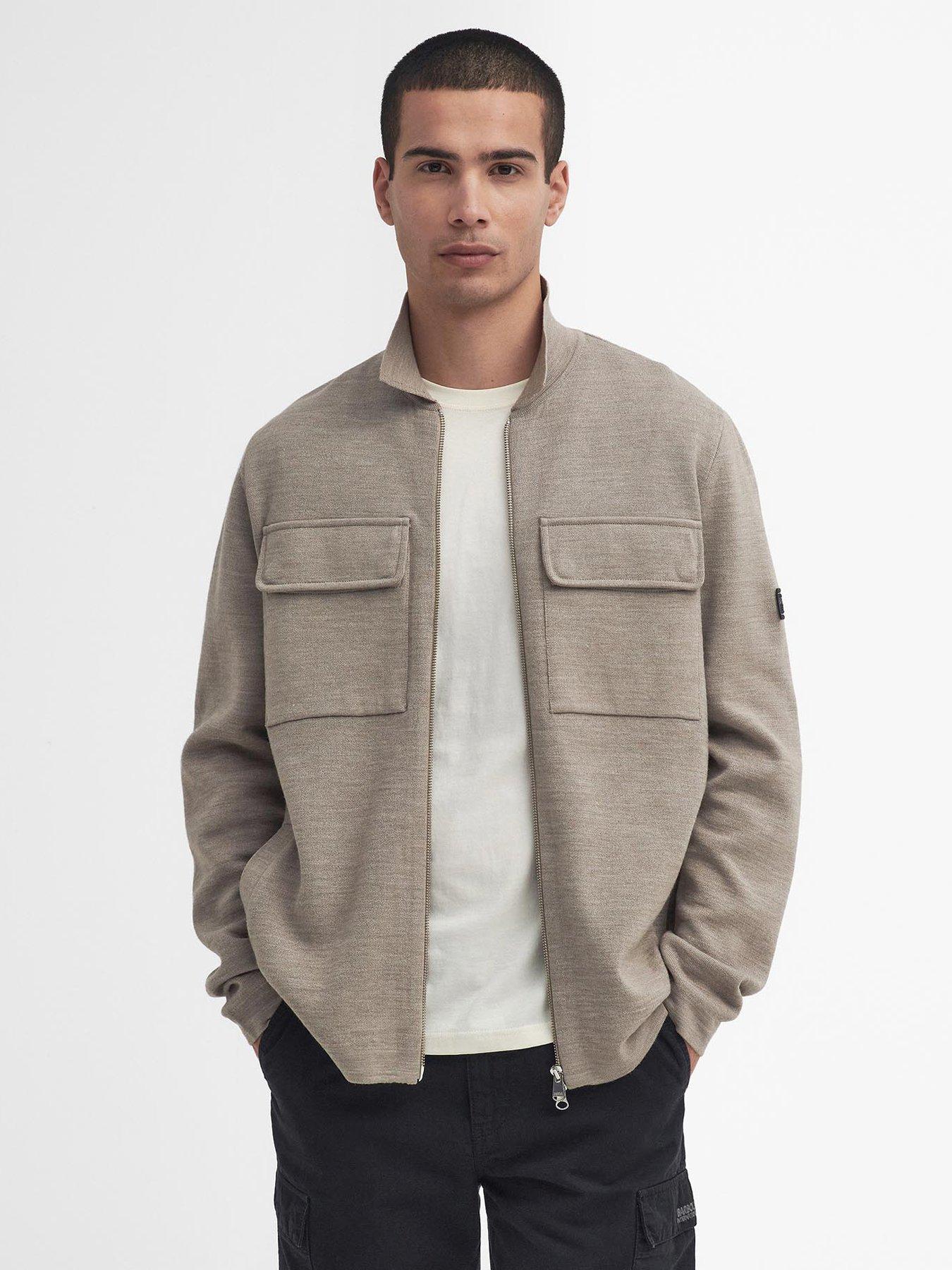 Image 1 of 6 of Barbour International Burley Merino Zip Knitted Cardigan - Beige