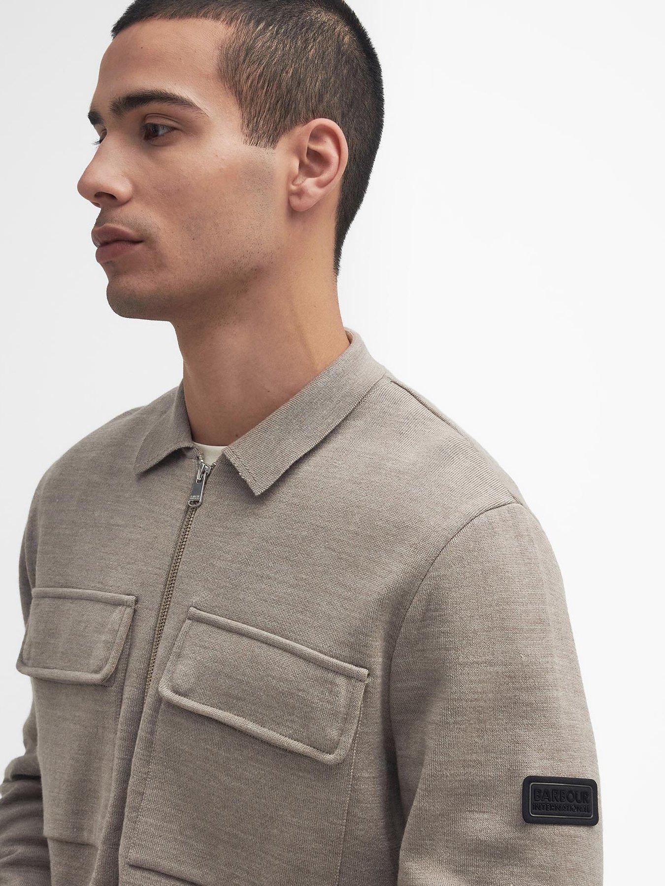 Image 4 of 6 of Barbour International Burley Merino Zip Knitted Cardigan - Beige
