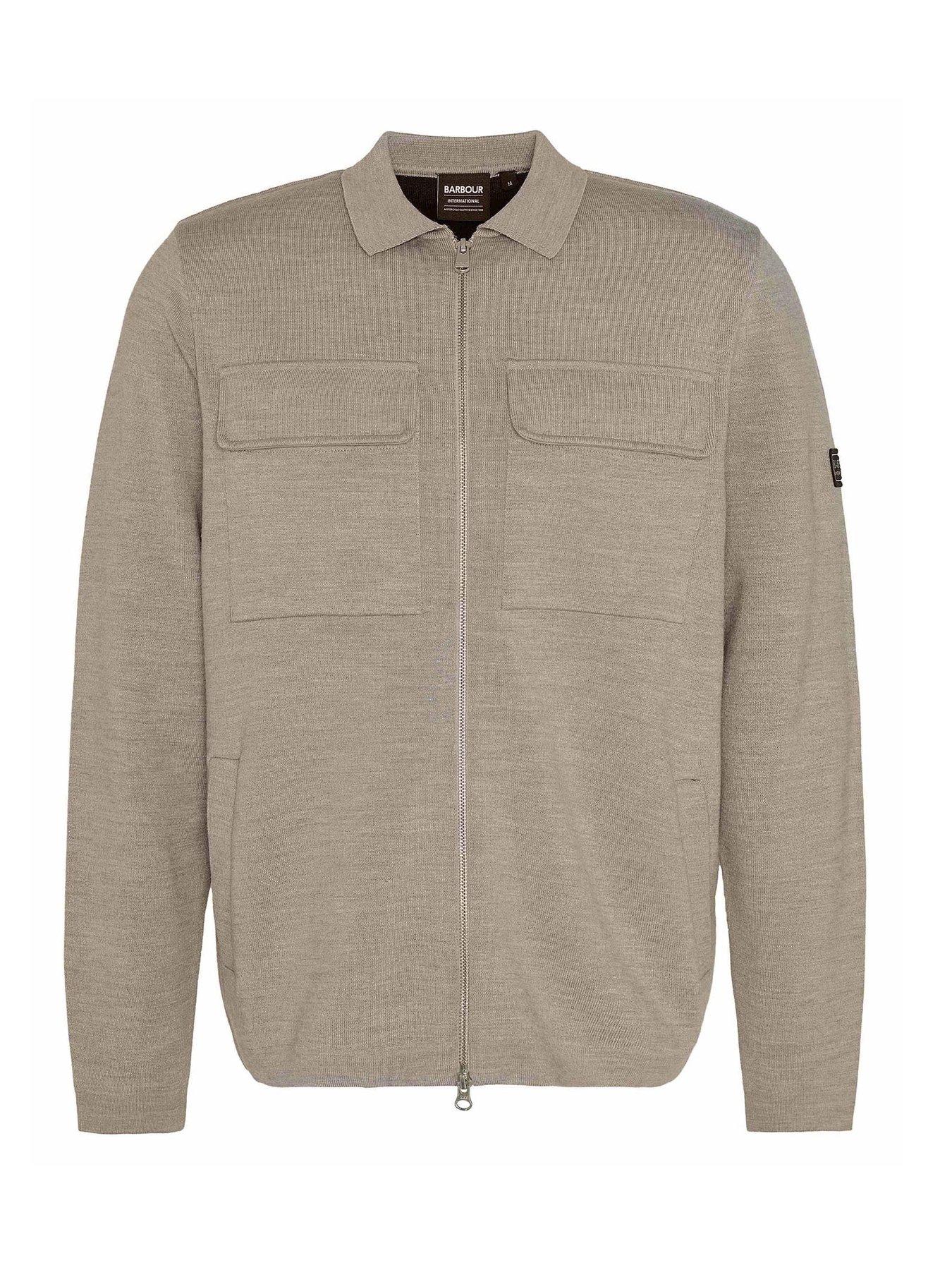 Image 6 of 6 of Barbour International Burley Merino Zip Knitted Cardigan - Beige