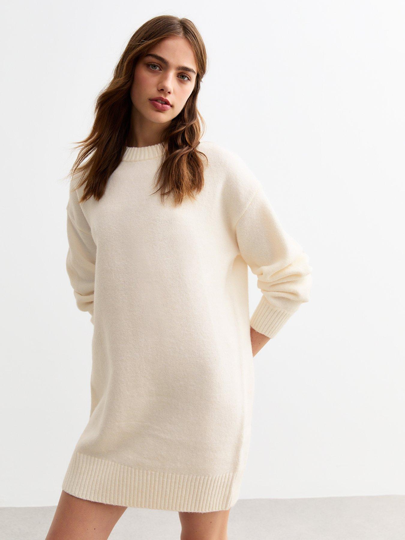 new-look-knitted-shift-mini-dress-off-white