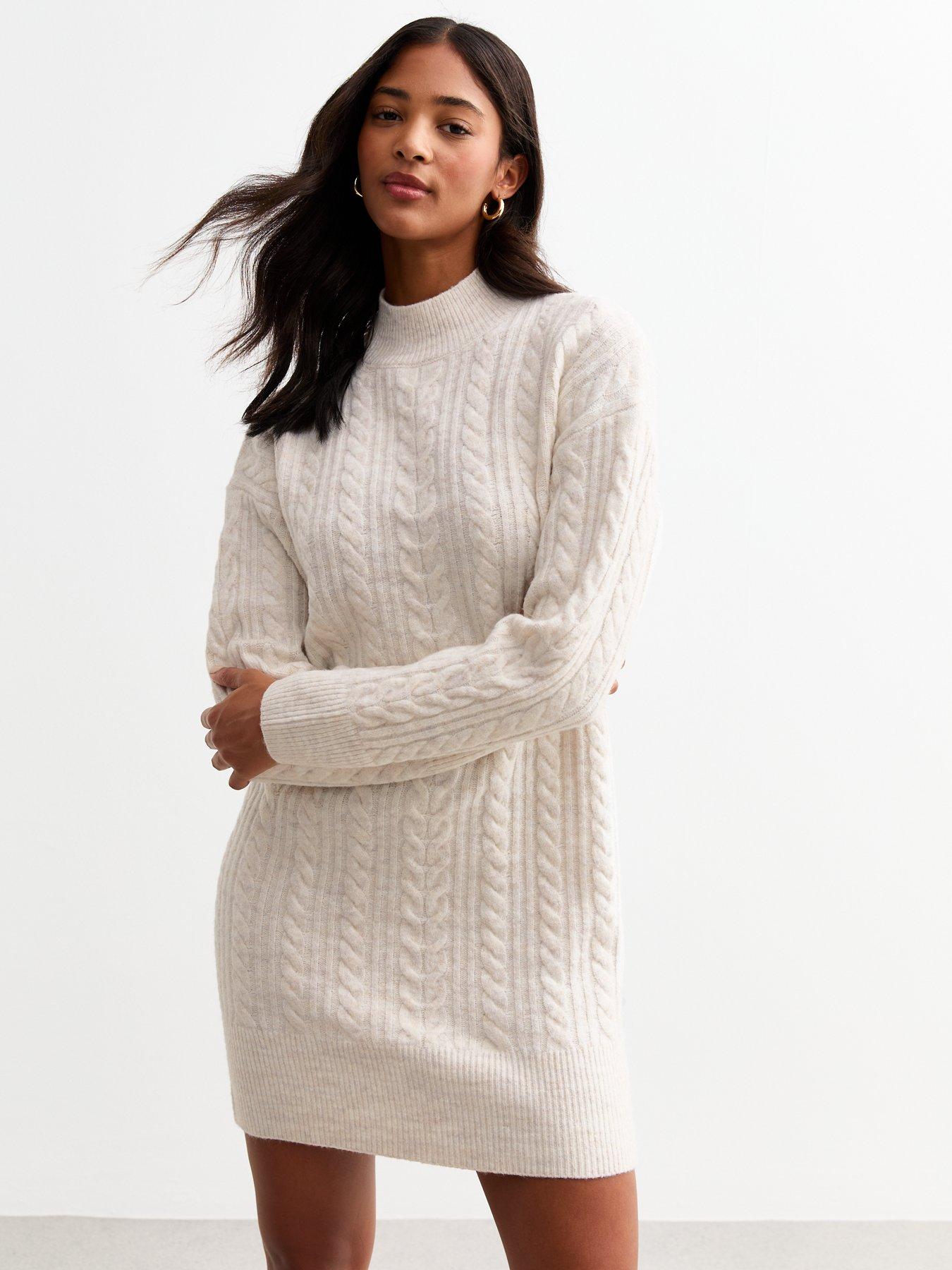 new-look-cream-cable-knit-mini-dressfront