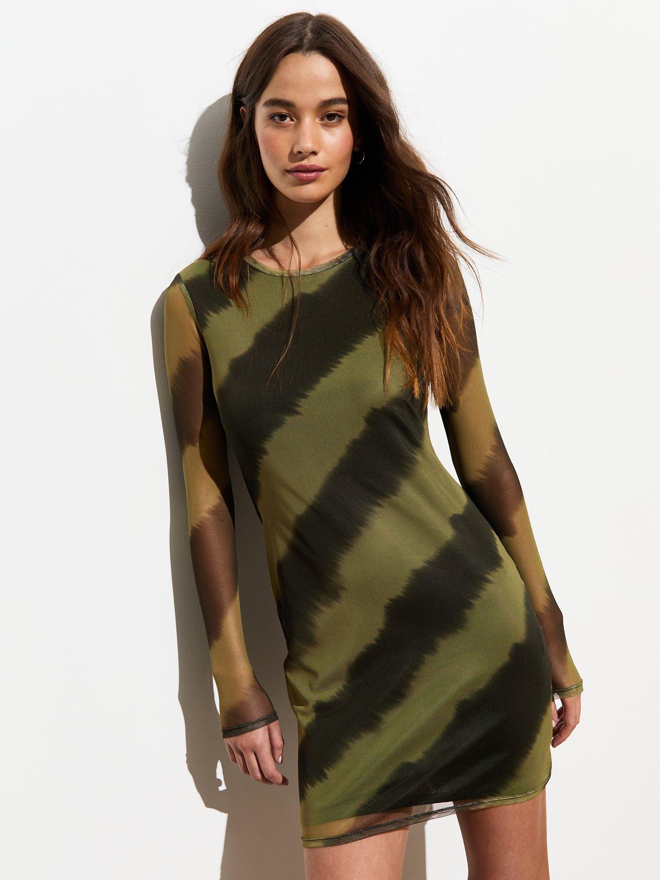 new-look-green-ombre-long-sleeve-mesh-mini-dress