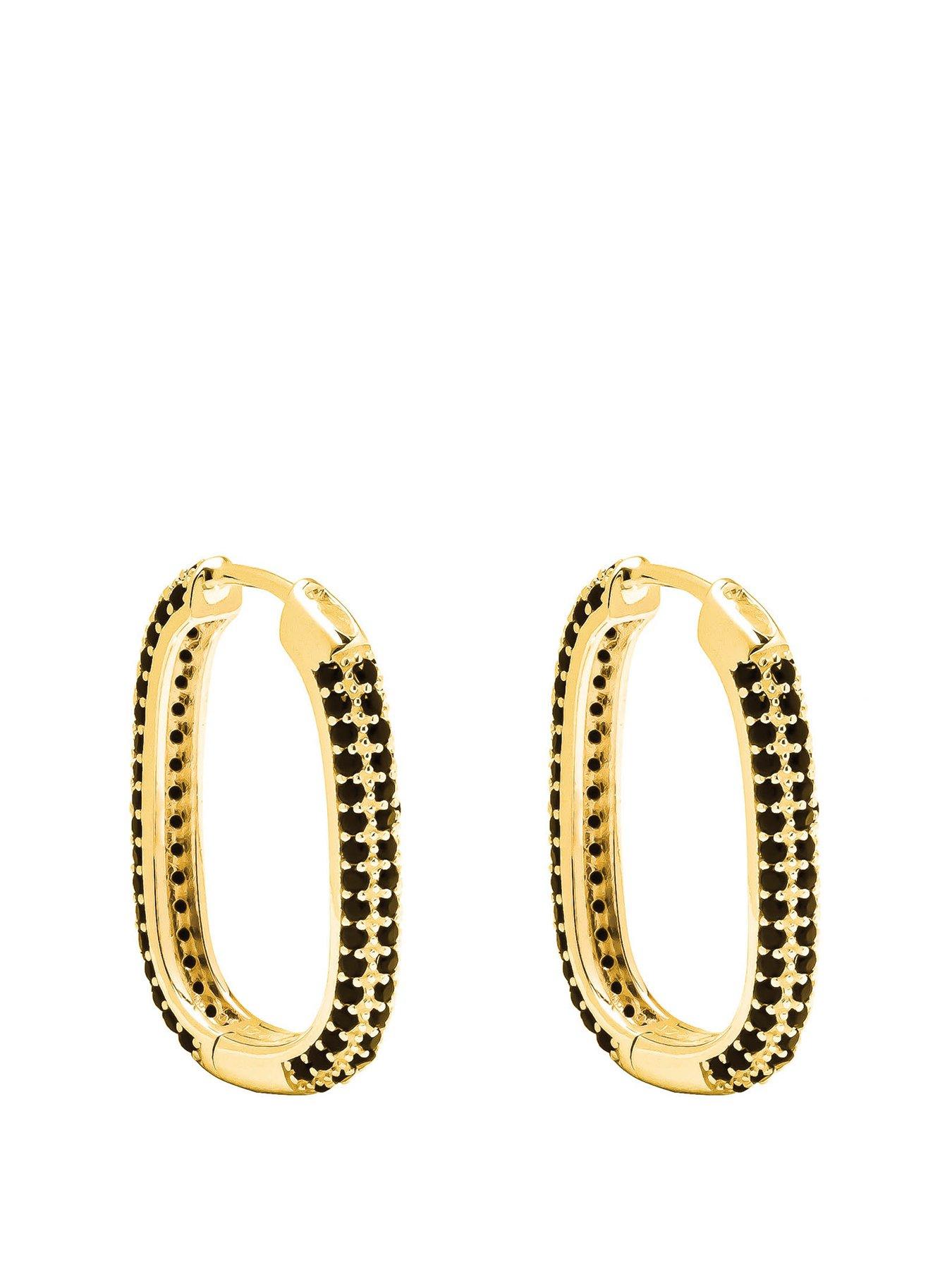 Image 1 of 4 of The Love Collection 18ct Gold Plated Micro Set Black CZ Rectangular Huggie Hoops