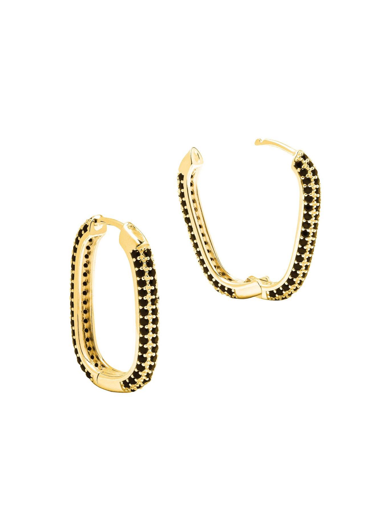 Image 3 of 4 of The Love Collection 18ct Gold Plated Micro Set Black CZ Rectangular Huggie Hoops