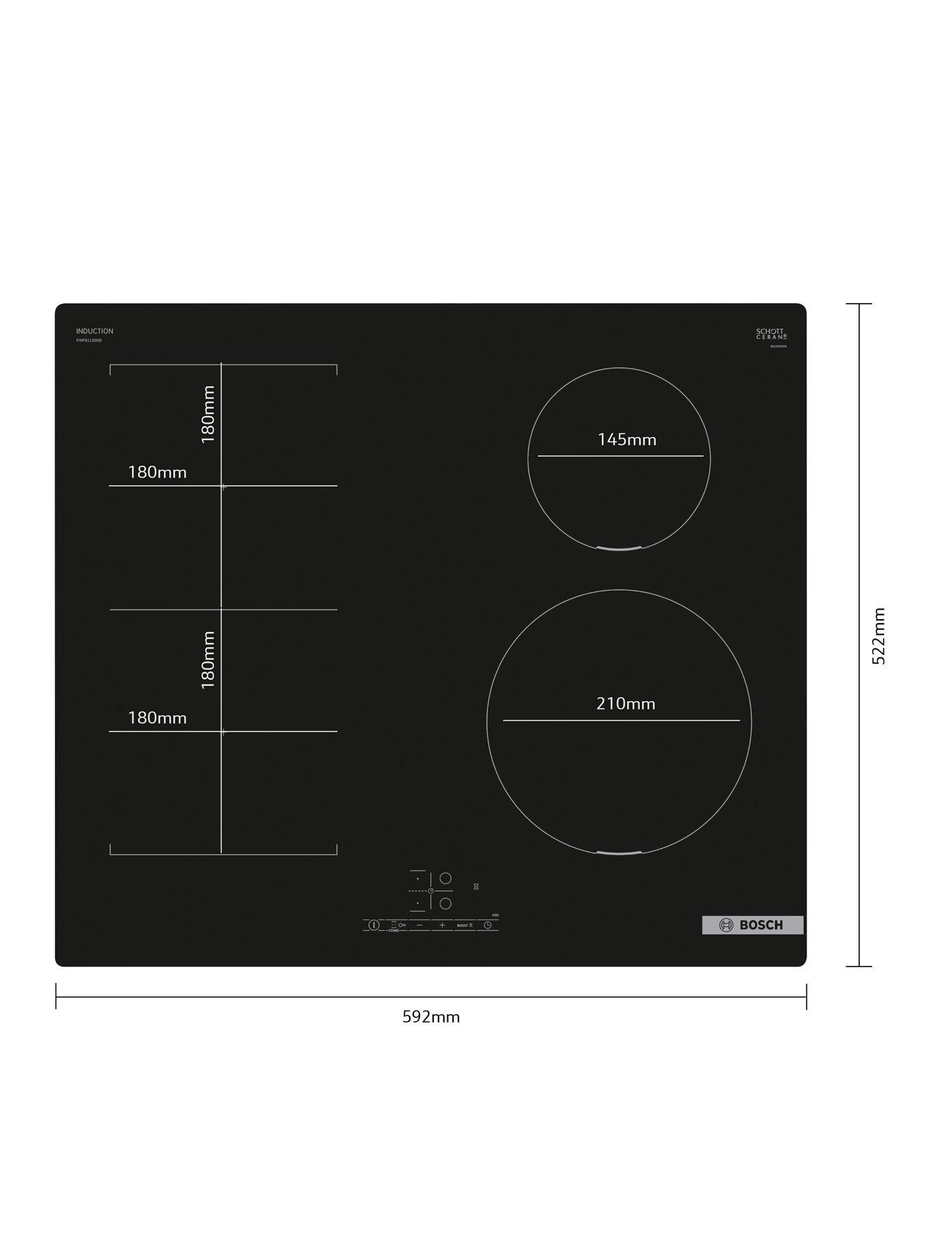 Image 5 of 7 of Bosch Series 4 PWP611BB5B 60cm Induction Hob - Touch Control, 4 Zones, CombiZone, Frameless - Black