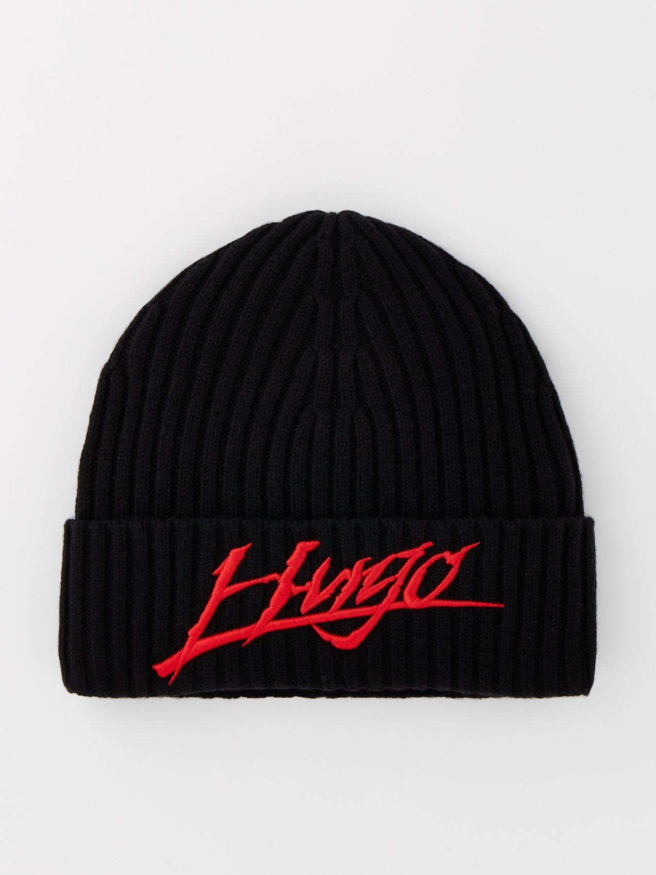 hugo-hugo-xilla-gothic-script-beanie-hat-black