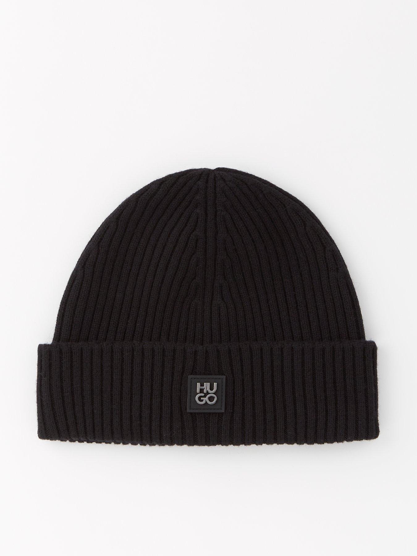 HUGO Xola Metal Stacked Logo Beanie Hat - Black