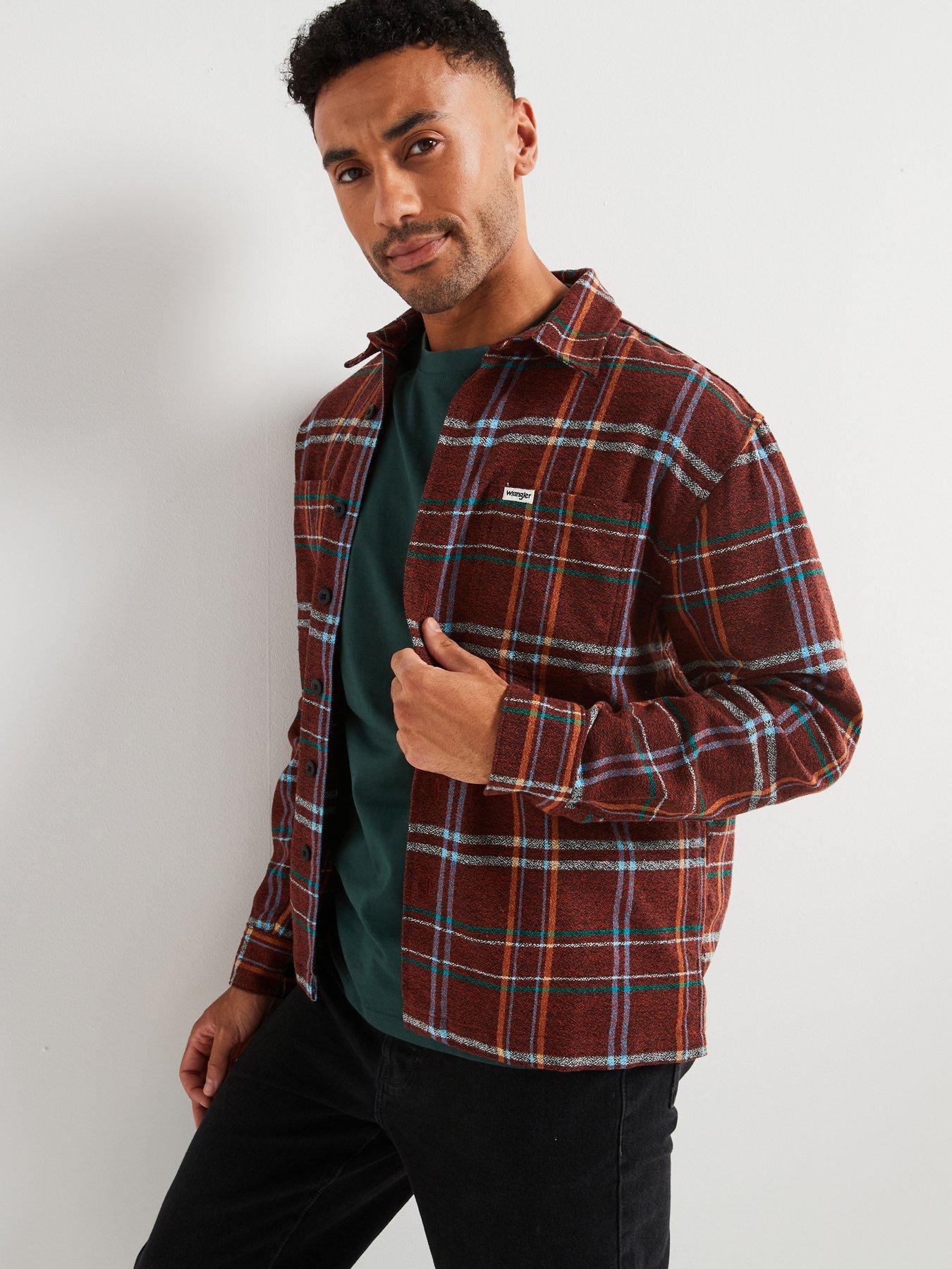 wrangler-long-sleeve-frayed-hem-flannel-check-shirt-brown