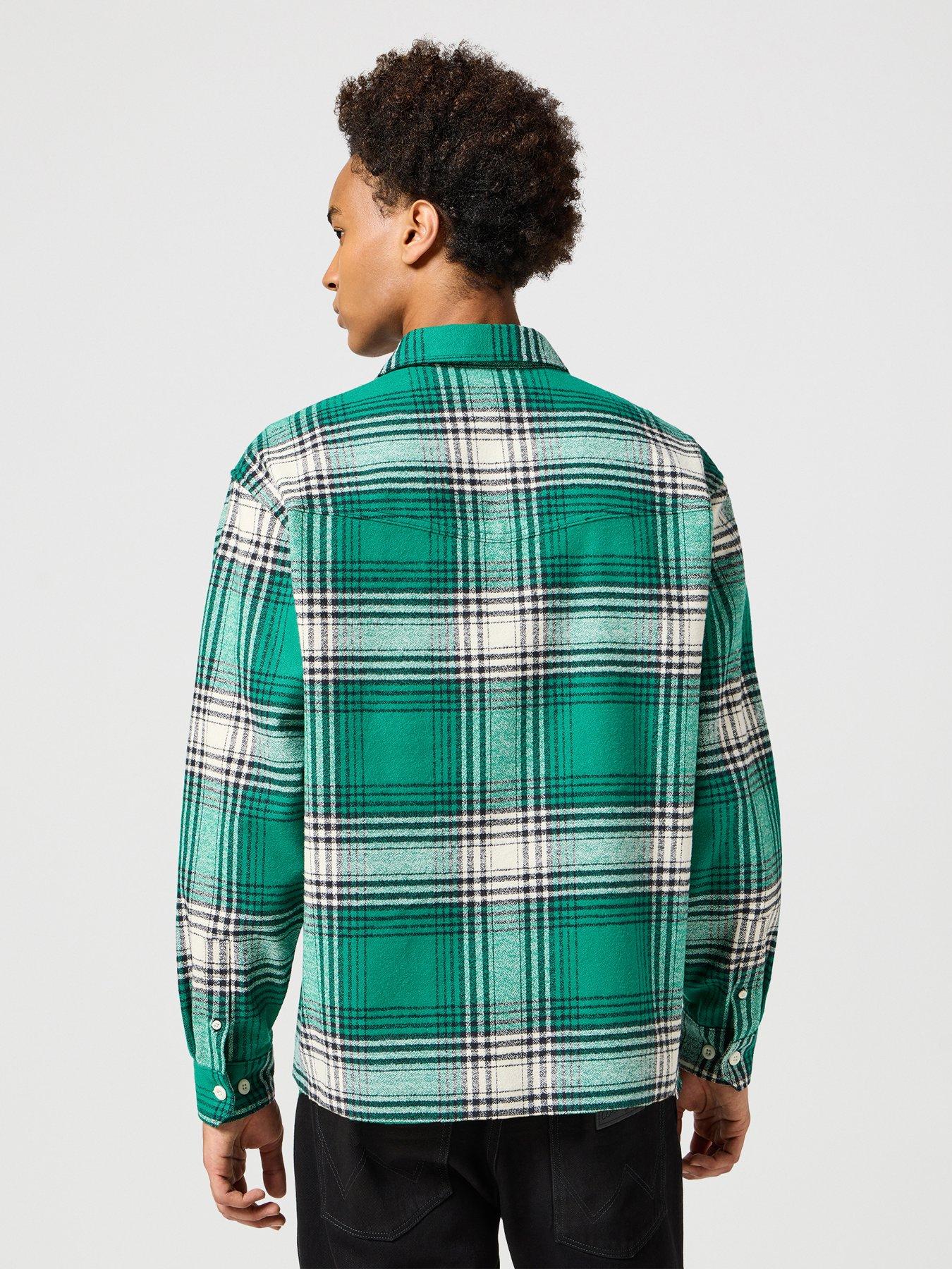 wrangler-wrangler-long-sleeve-frayed-hem-flannel-check-shirt-greenstillFront