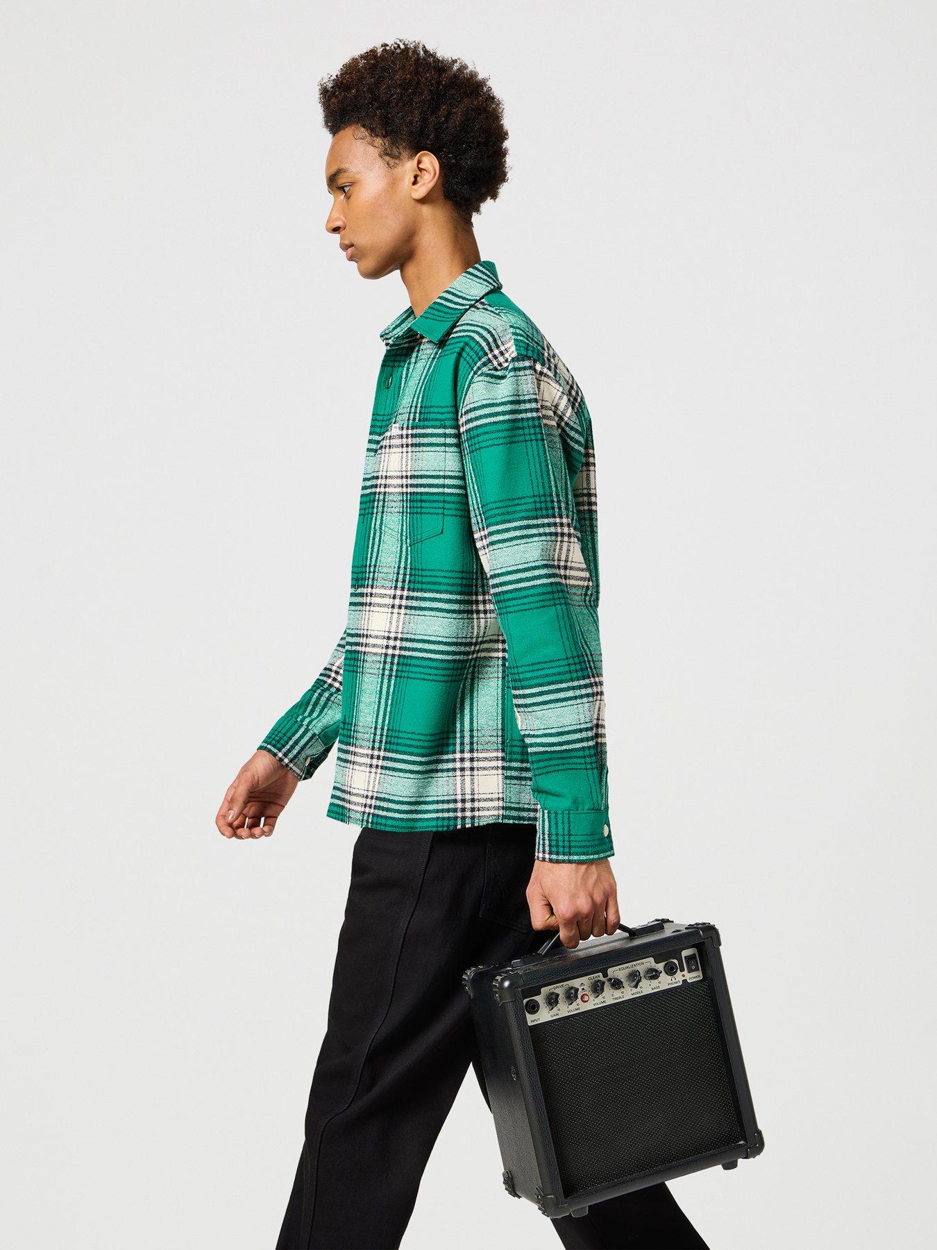 wrangler-wrangler-long-sleeve-frayed-hem-flannel-check-shirt-greenoutfit