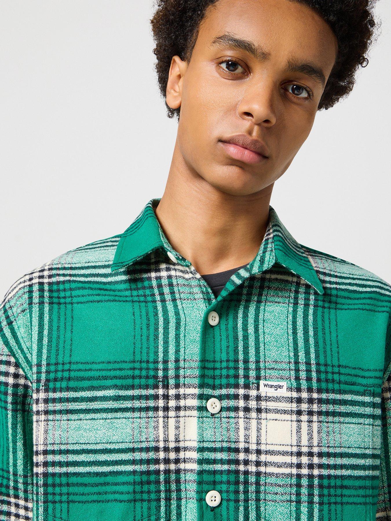 wrangler-wrangler-long-sleeve-frayed-hem-flannel-check-shirt-greendetail