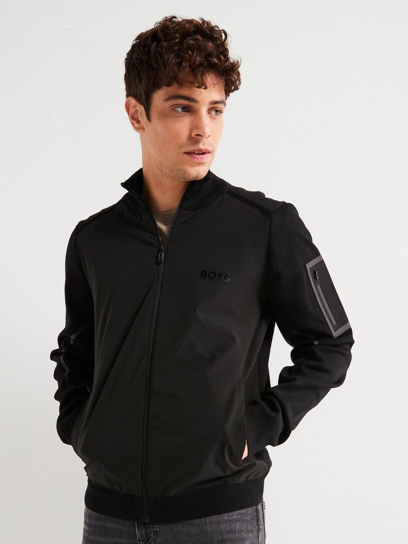 undefined Zhino Regular Fit Nylon Front Zip Through Knitted Jacket - Black