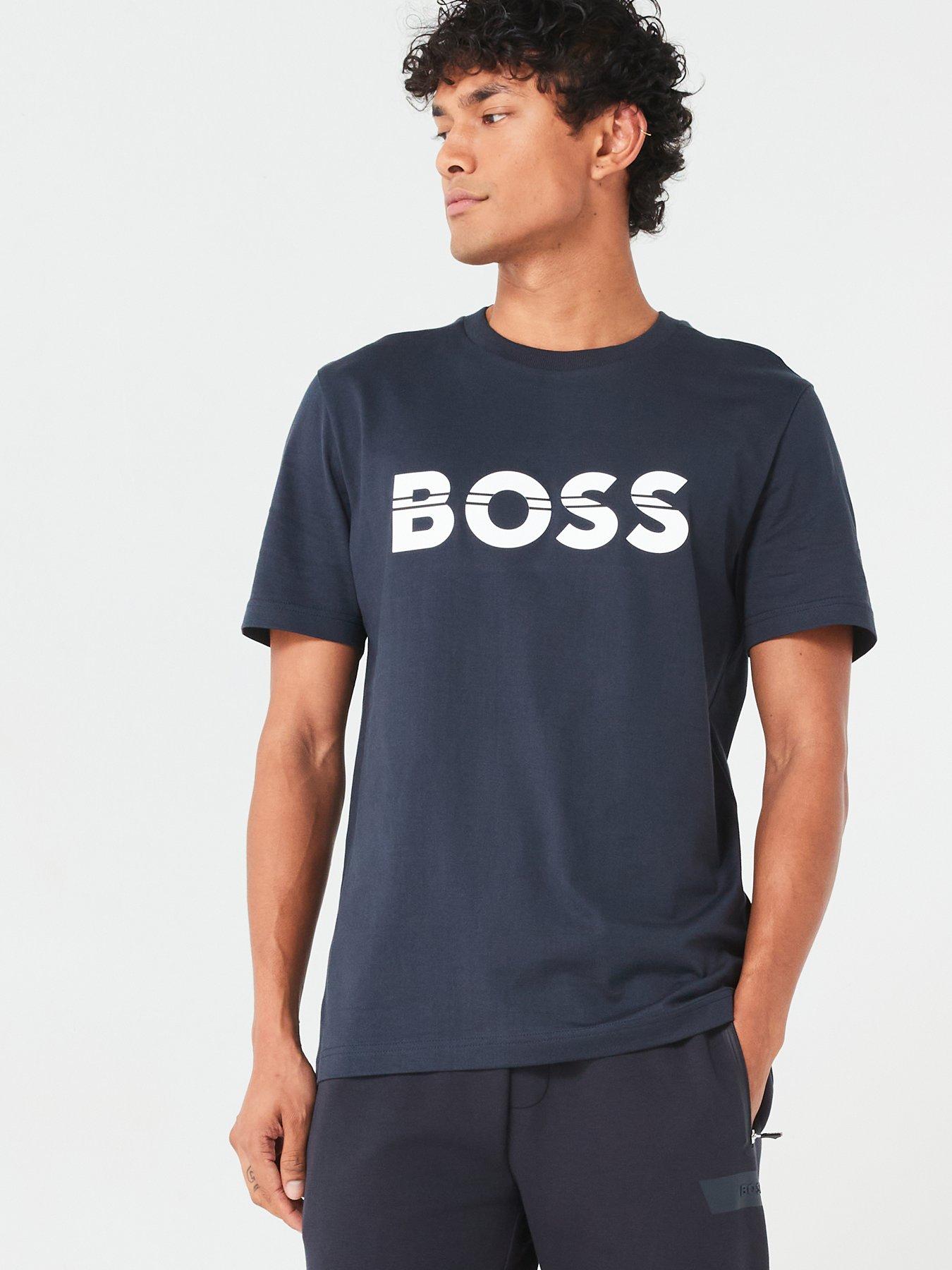 Image of BOSS Tee 1 Regular Fit Tonal Chest Logo T-Shirt - Dark Blue
