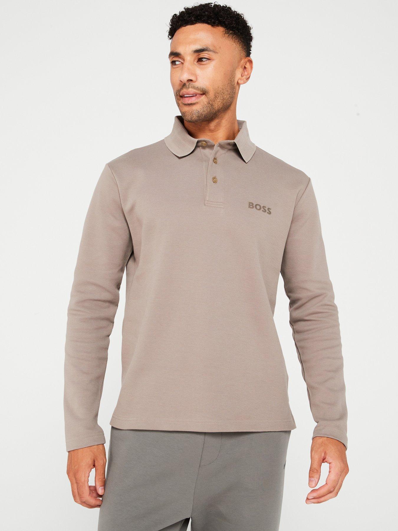 BOSS Plisy Mirror Regular Fit Heavyweight Long Sleeve Polo Shirt Khaki Very Ireland