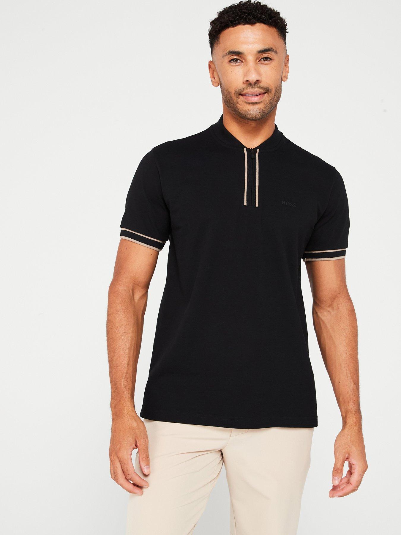 BOSS Pariq Regular Fit Baseball Collar Zip Polo Shirt - Black