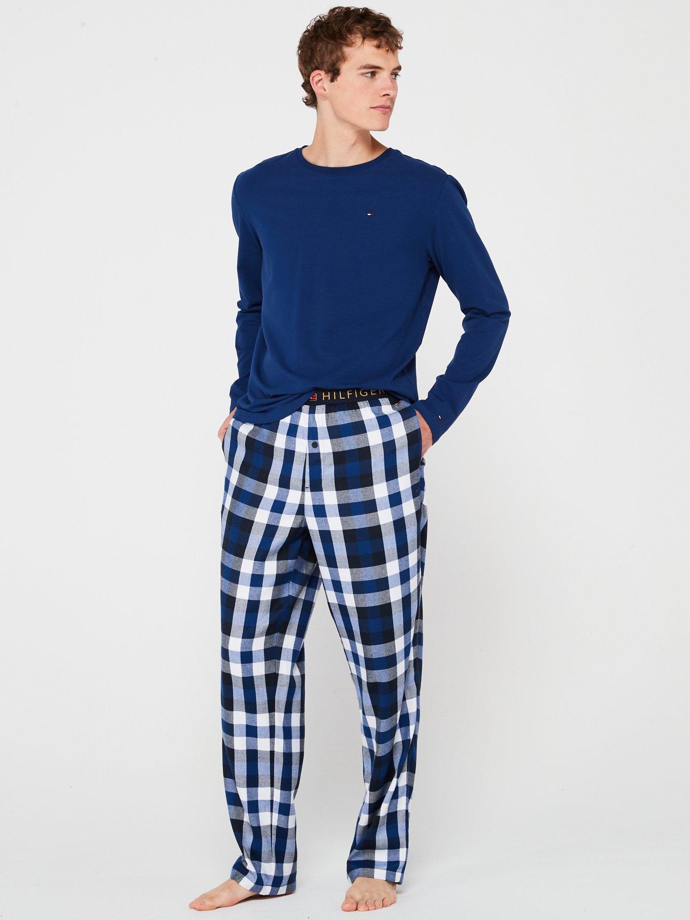 tommy-hilfiger-tommy-hilfiger-original-long-sleeve-top-amp-check-bottom-jersey-slippers-amp-pyjamas-gift-set-blueback