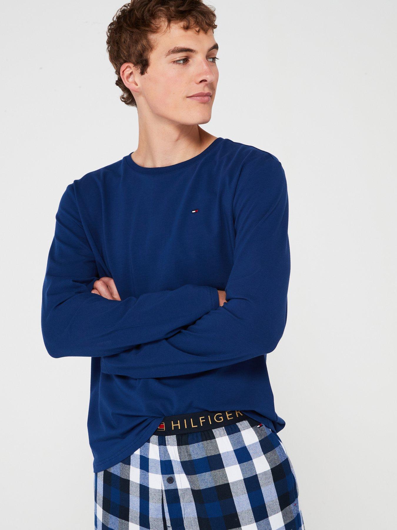 tommy-hilfiger-tommy-hilfiger-original-long-sleeve-top-amp-check-bottom-jersey-slippers-amp-pyjamas-gift-set-blueoutfit