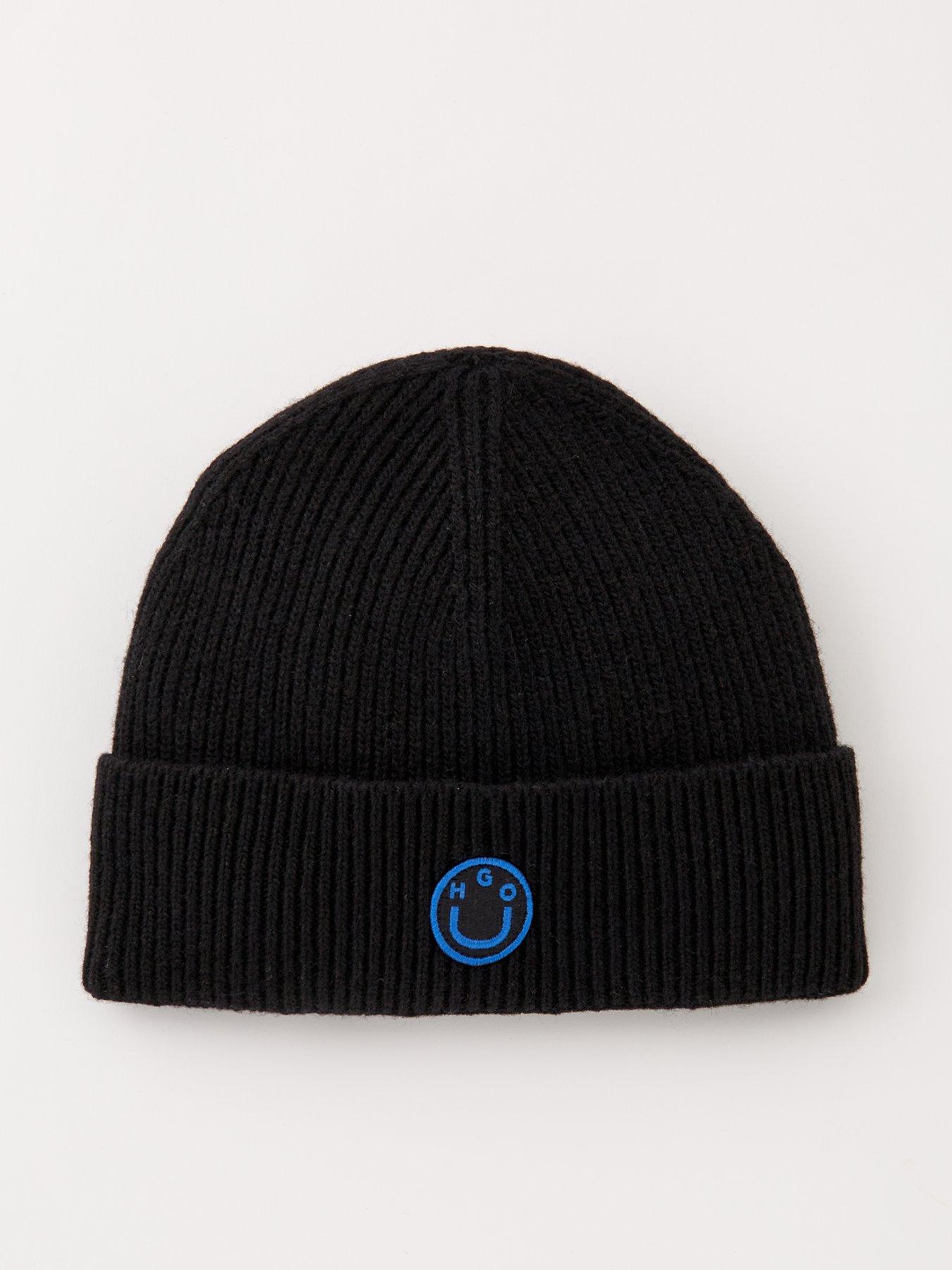 hugo-hugo-blue-xafi-smiley-beanie-hat-black