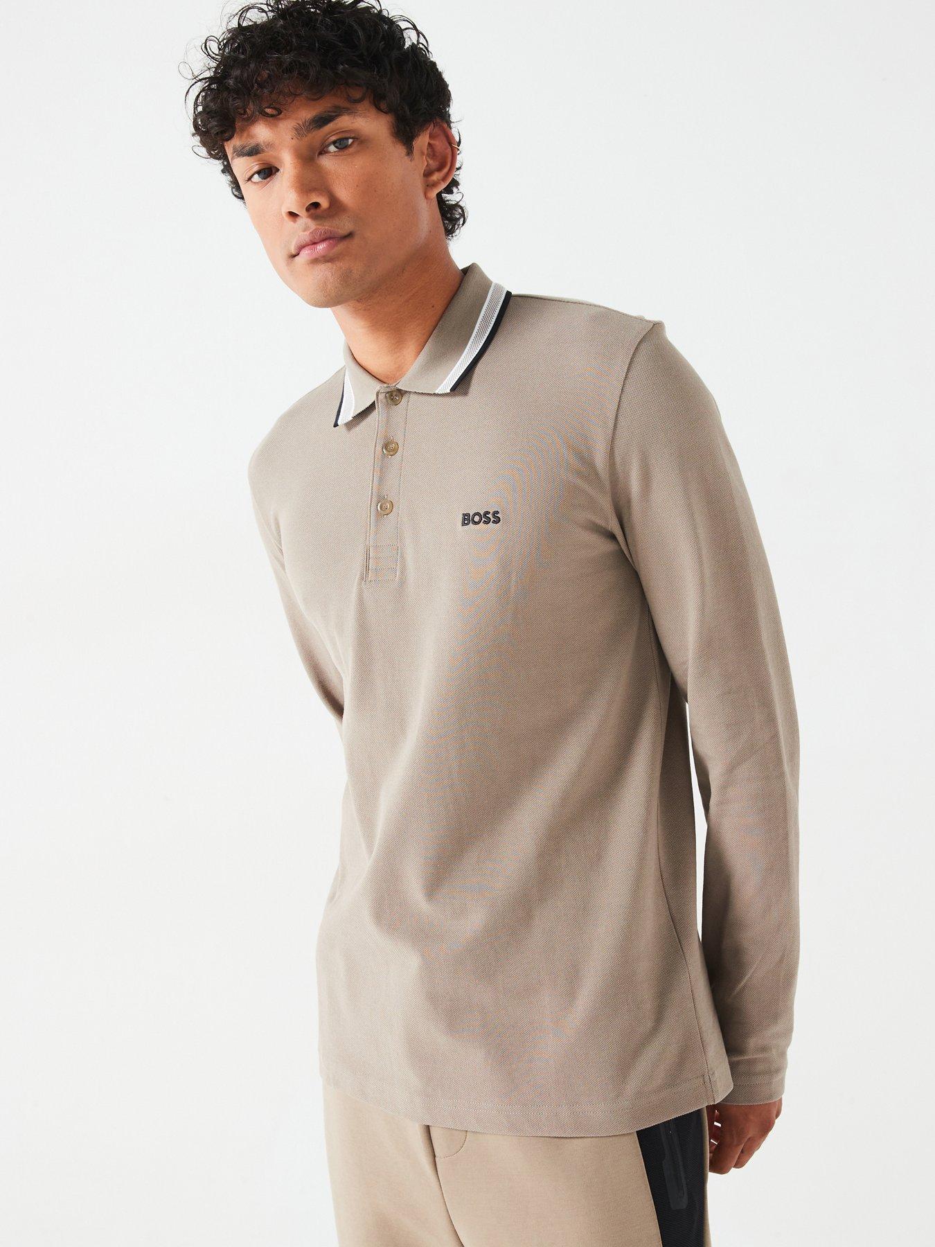 Image 1 of 4 of BOSS Plisy Regular Fit Long Sleeve Polo Shirt - Khaki