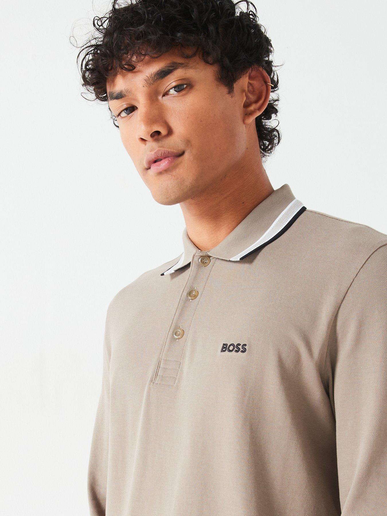 Image 4 of 4 of BOSS Plisy Regular Fit Long Sleeve Polo Shirt - Khaki