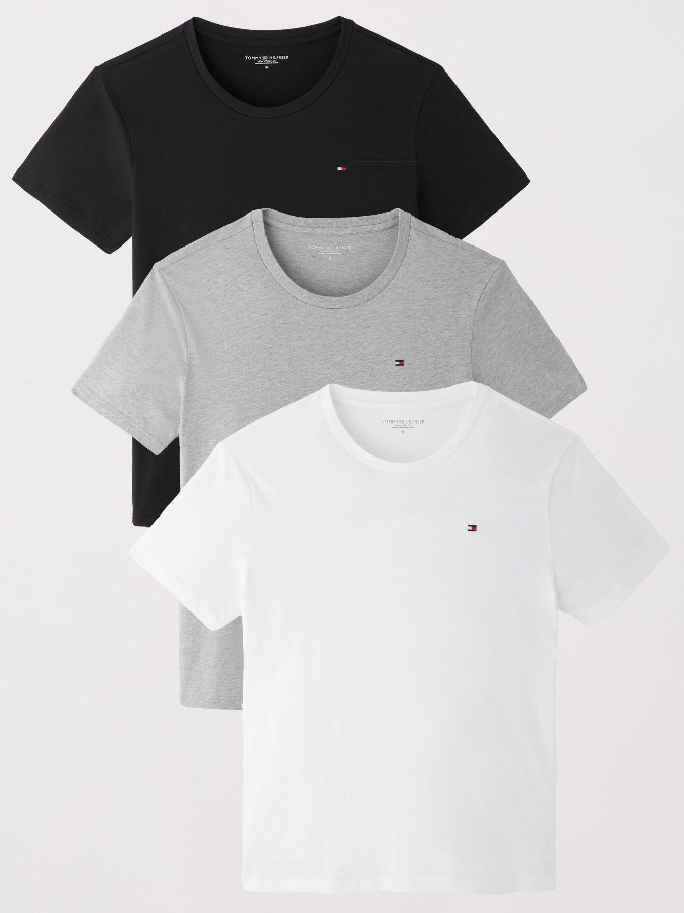 Image 1 of 7 of Tommy Hilfiger Left Chest Flag Logo 3 Pack Loungewear T-Shirt - Brown