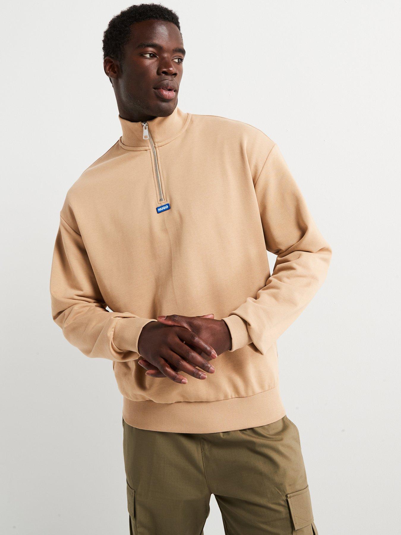 hugo-blue-neeler-small-logo-14-zip-sweat-dark-beige