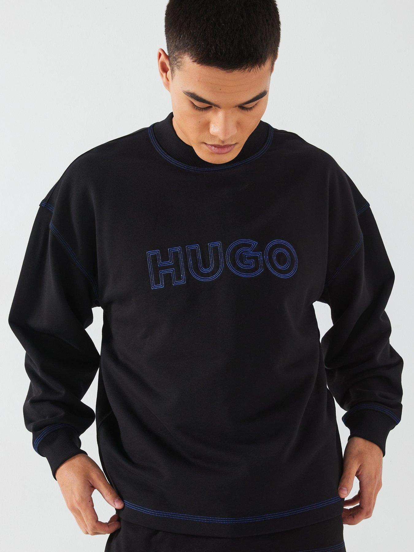 hugo-blue-nitlogolong-loose-fit-outline-crew-sweat-blackfront