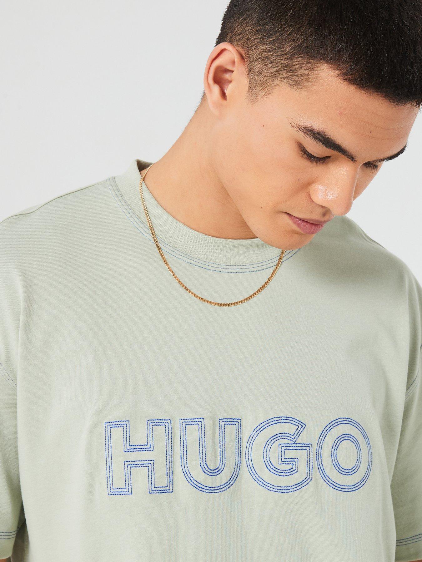 hugo-blue-nitlogo-loose-fit-outline-logo-t-shirt-light-greenoutfit