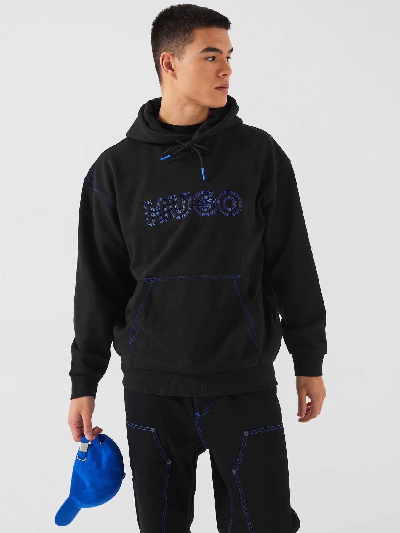 hugo-blue-nitlogohood-loose-fit-outline-stitch-overhead-hoodie-black