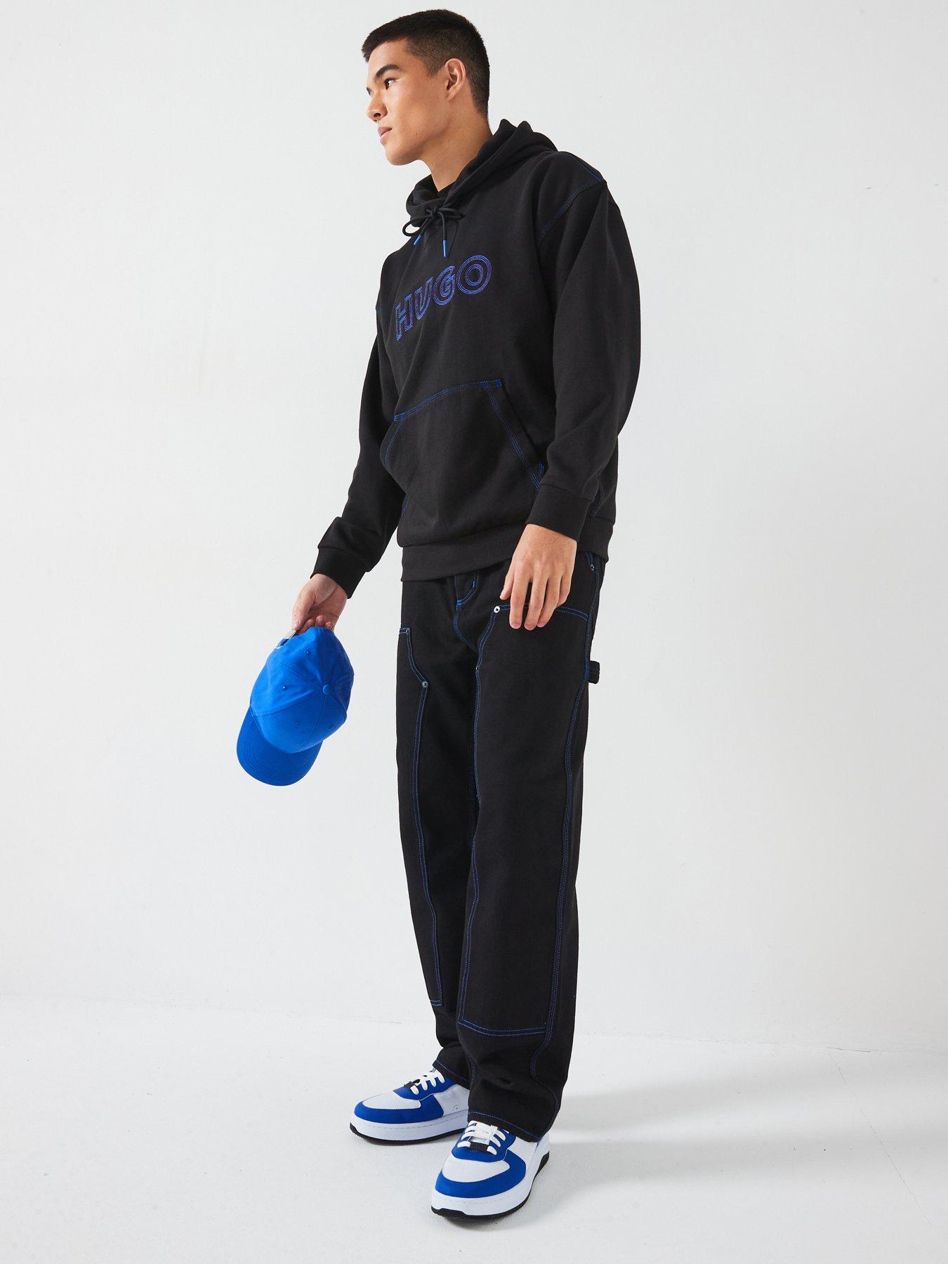 hugo-blue-nitlogohood-loose-fit-outline-stitch-overhead-hoodie-blackdetail