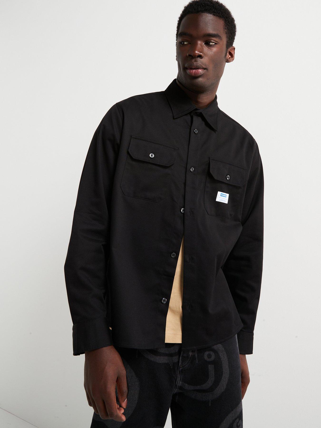 HUGO Blue Ekynone Loose Fit Double Pocket Long Sleeve Shirt - Black