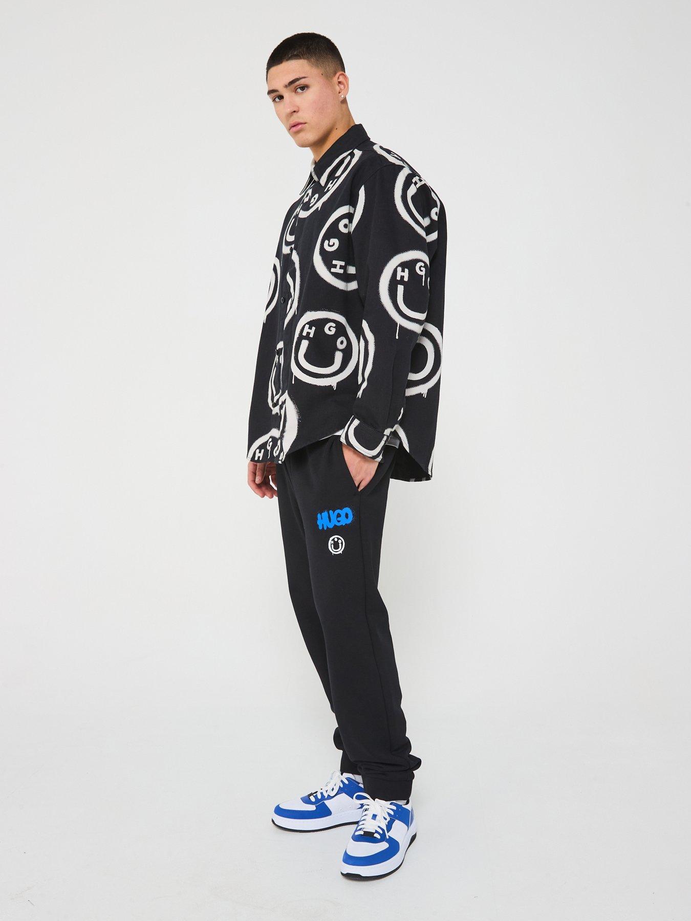 Image 3 of 5 of HUGO Blue Ebolt Oversize Fit Smiley Denim Shirt - Black