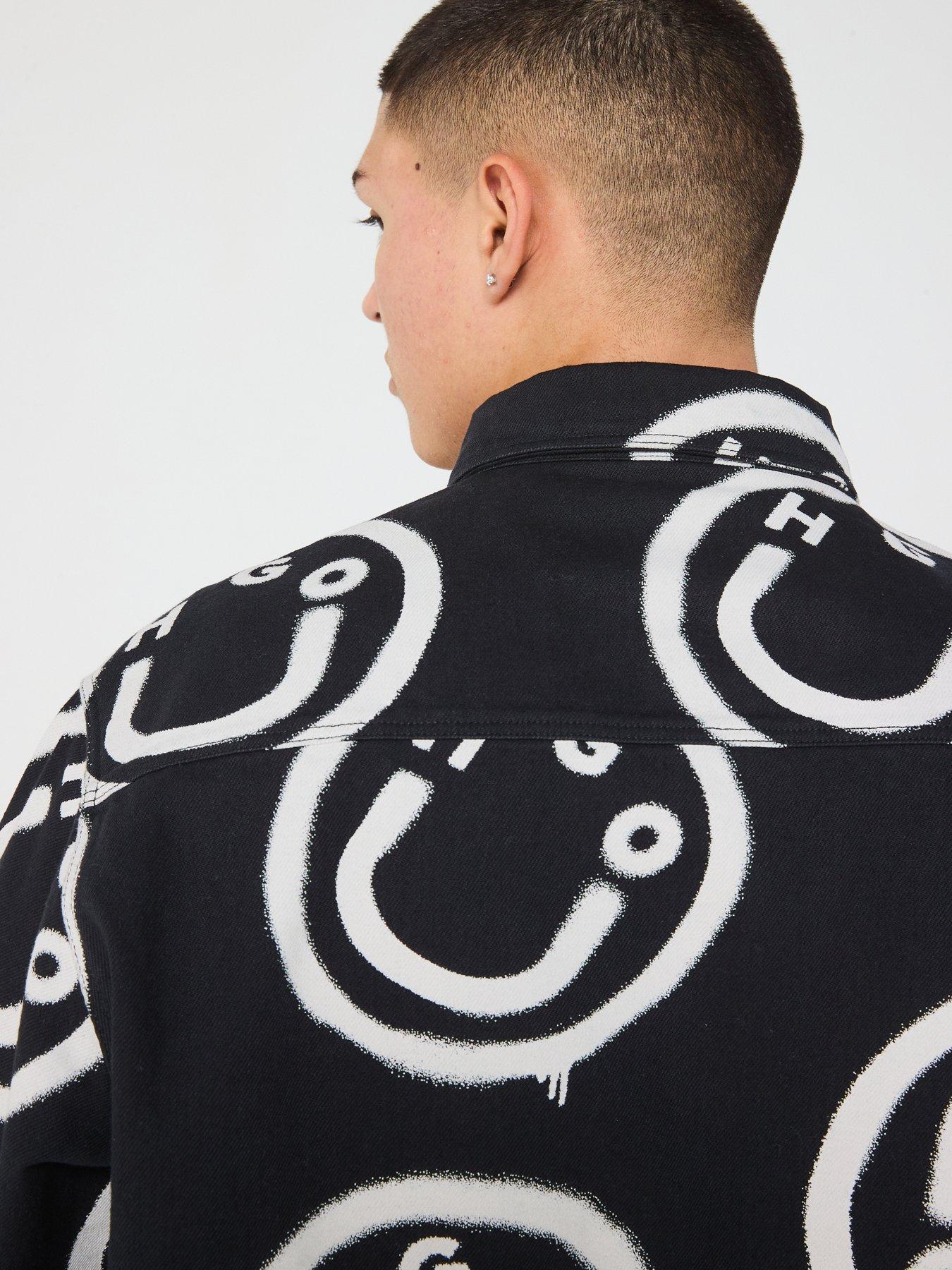 Image 4 of 5 of HUGO Blue Ebolt Oversize Fit Smiley Denim Shirt - Black