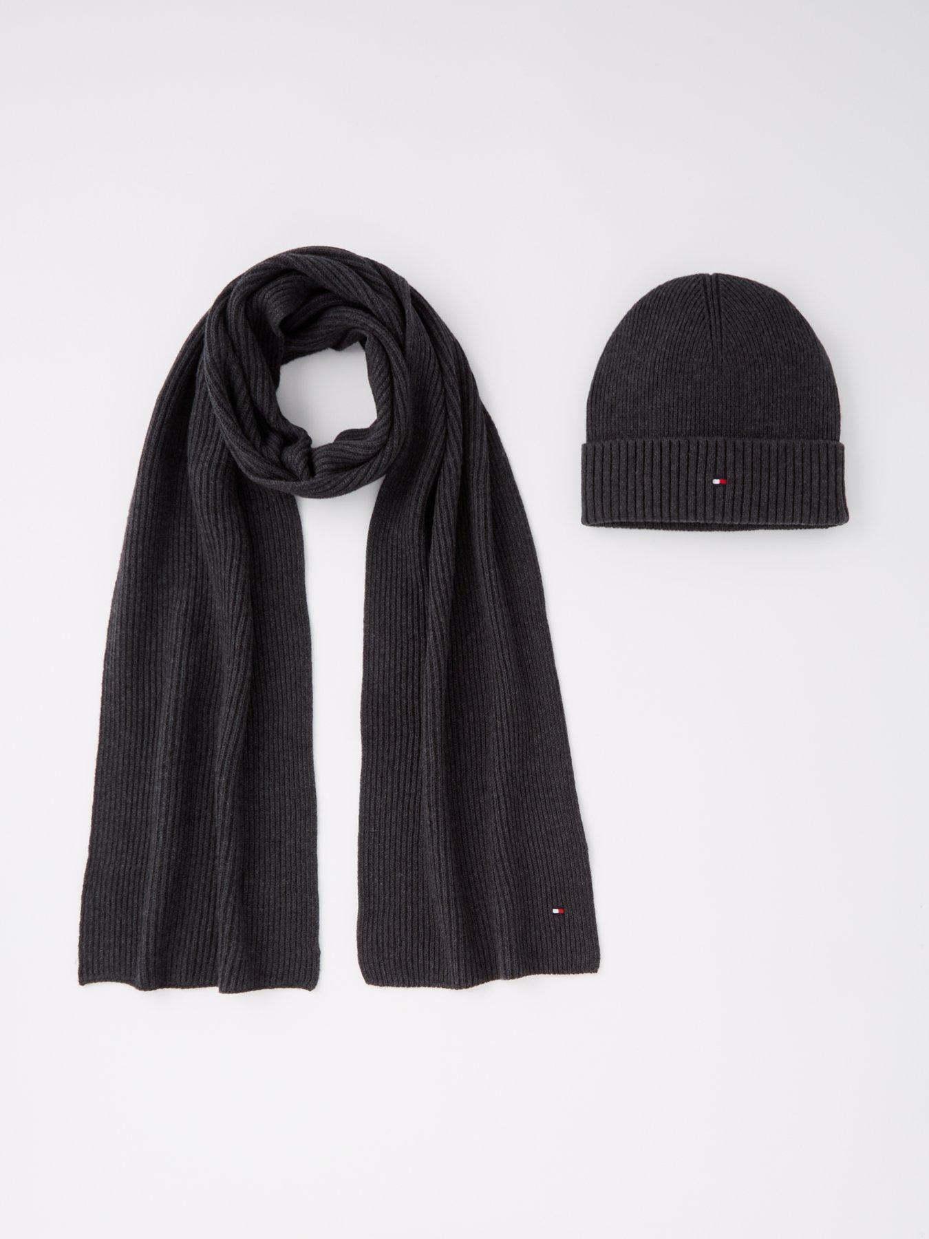 tommy-hilfiger-tommy-hilfiger-pima-cotton-flag-beanie-amp-scarf-gift-set-dark-grey