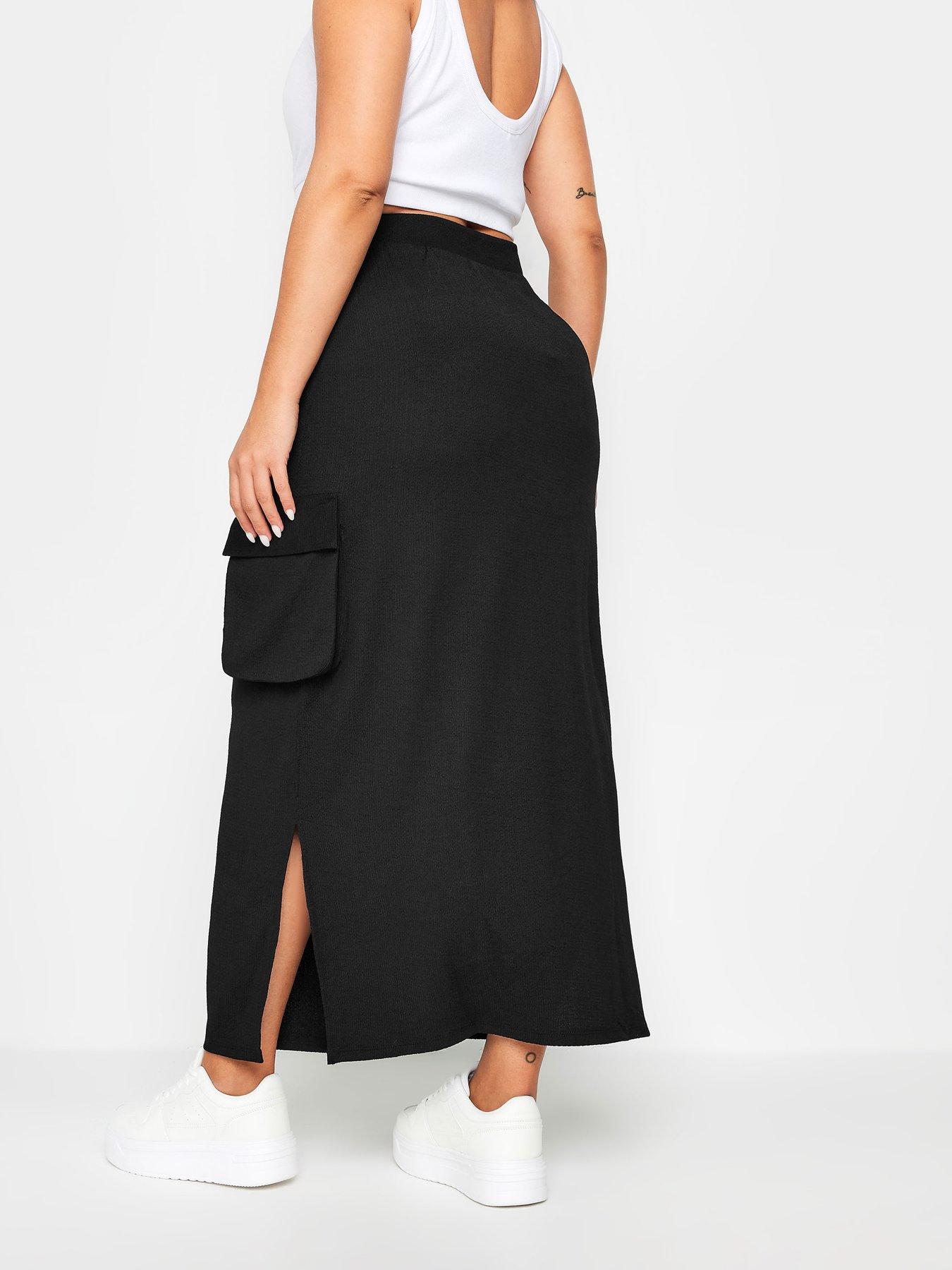 yours-textured-utility-maxi-skirt-blackstillFront